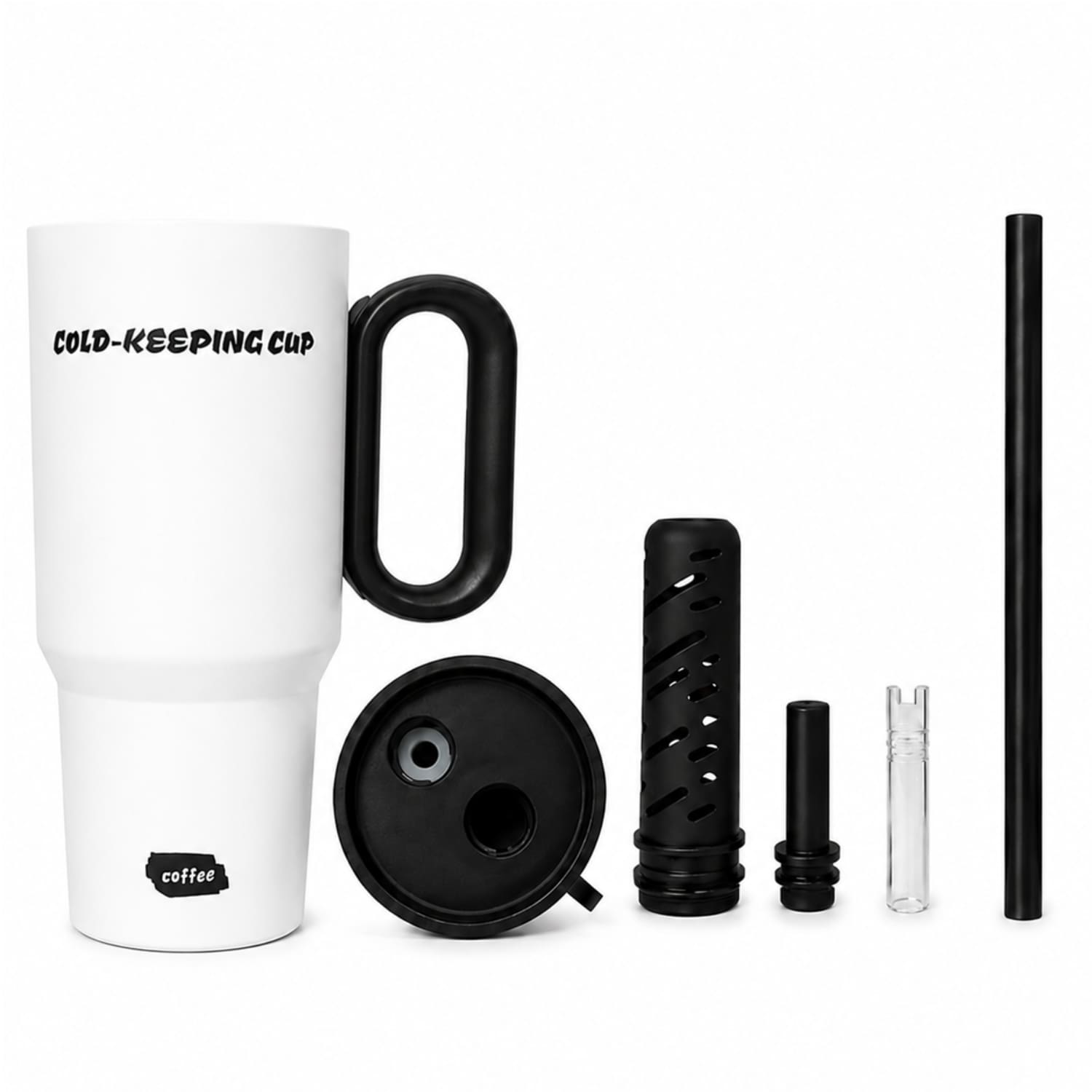 VASO TÉRMICO BLANCO DE ACERO INOXIDABLE CON ASA, SORBETE E INFUSOR - 6