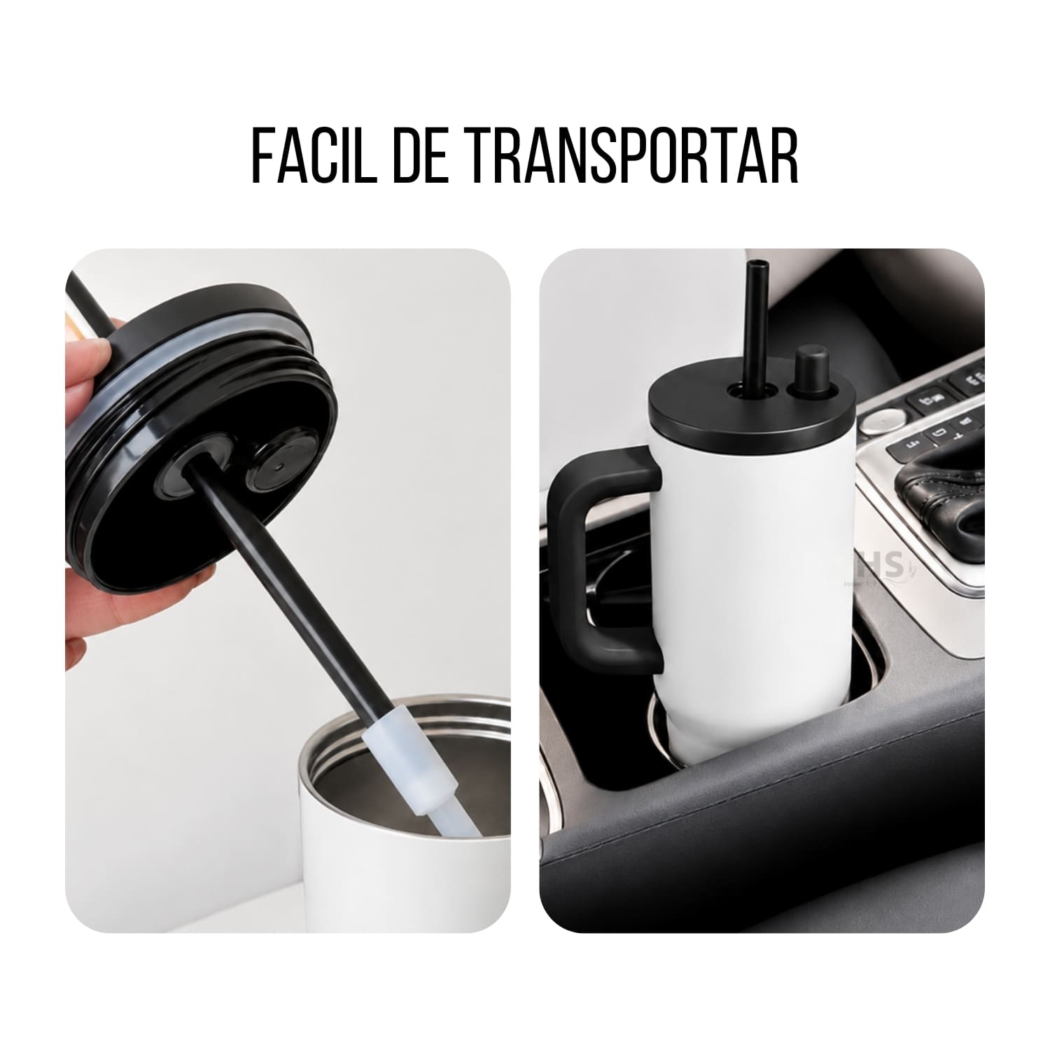 VASO TÉRMICO BLANCO DE ACERO INOXIDABLE CON ASA, SORBETE E INFUSOR - 7