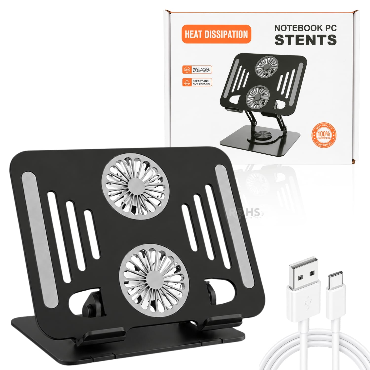 SOPORTE NEGRO PARA LAPTOP DE ALUMINIO CON BASE GIRATORIA 360° - 1