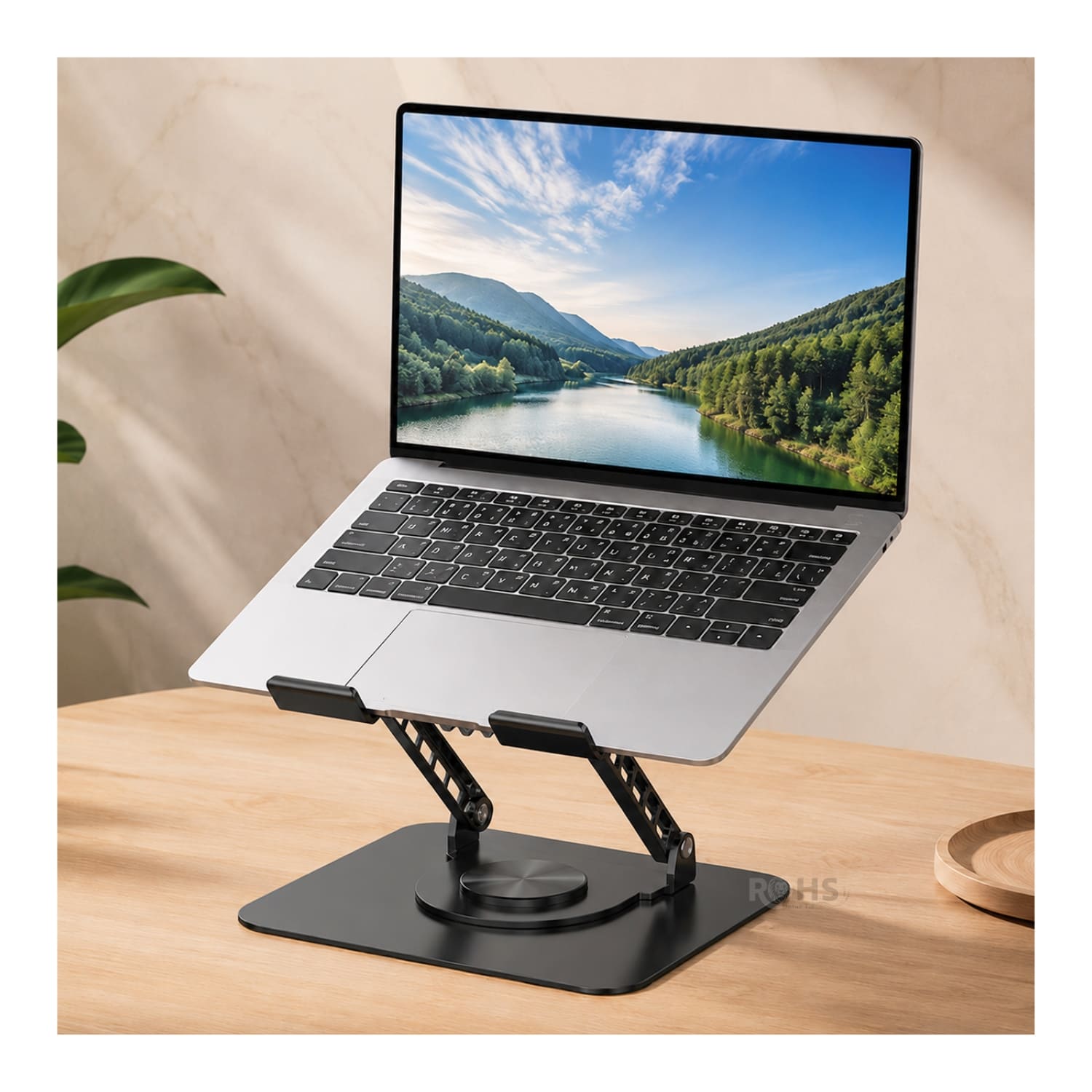 SOPORTE NEGRO PARA LAPTOP DE ALUMINIO CON BASE GIRATORIA 360° - 2