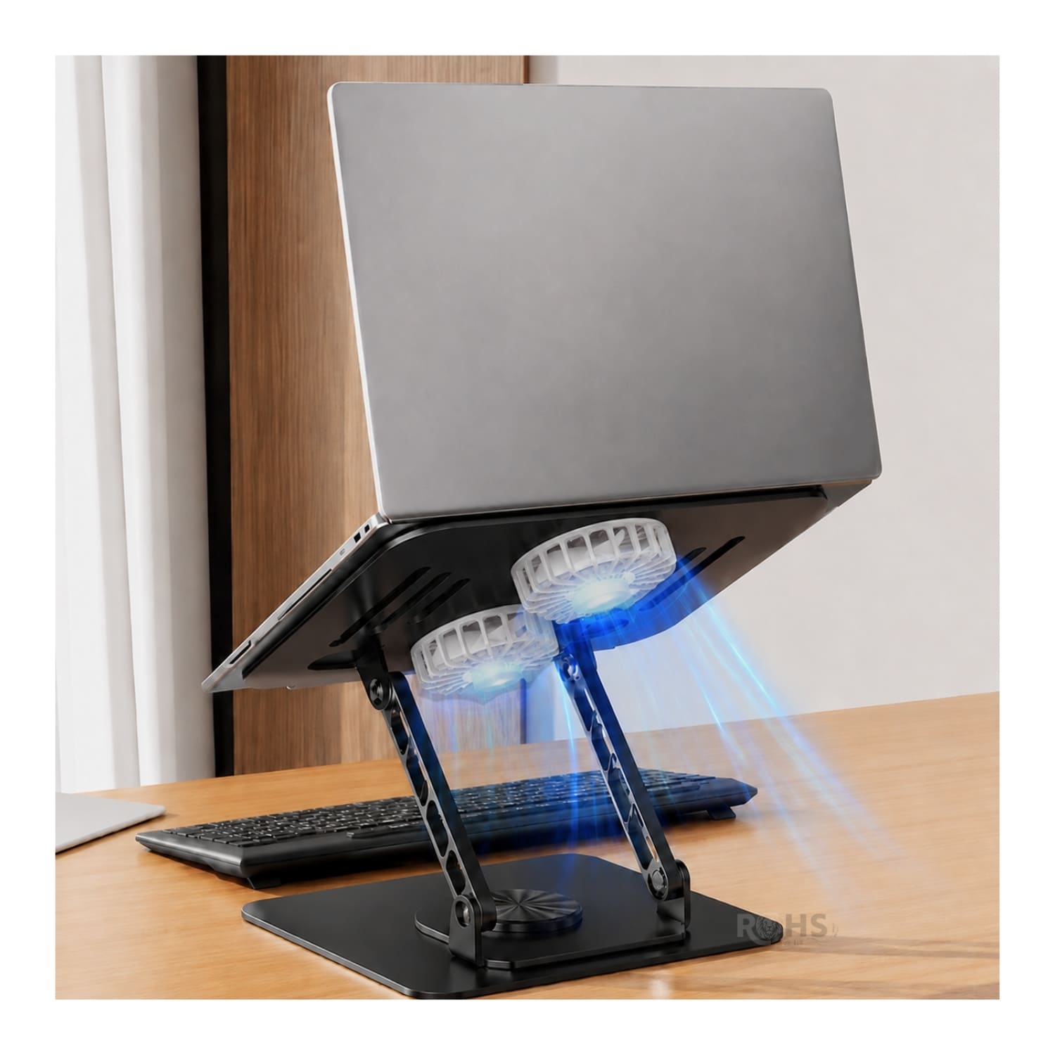 SOPORTE NEGRO PARA LAPTOP DE ALUMINIO CON BASE GIRATORIA 360° - 4