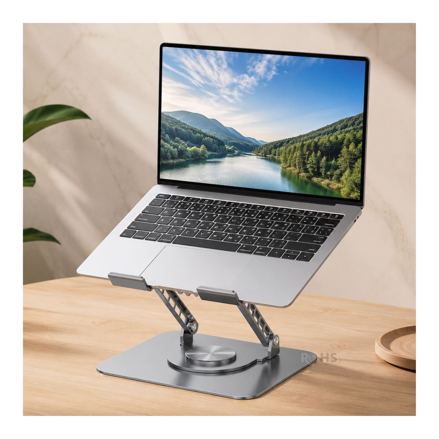 SOPORTE PLATEADO PARA LAPTOP DE ALUMINIO CON BASE GIRATORIA 360° - 2