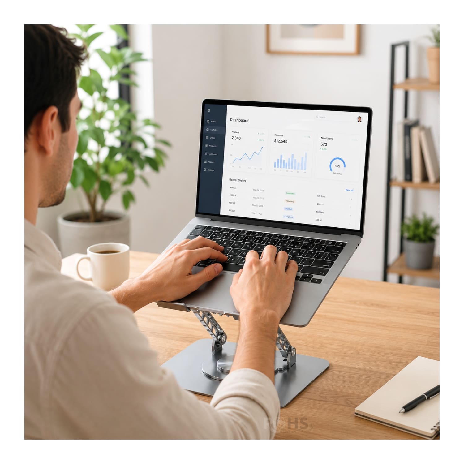 SOPORTE PLATEADO PARA LAPTOP DE ALUMINIO CON BASE GIRATORIA 360° - 6