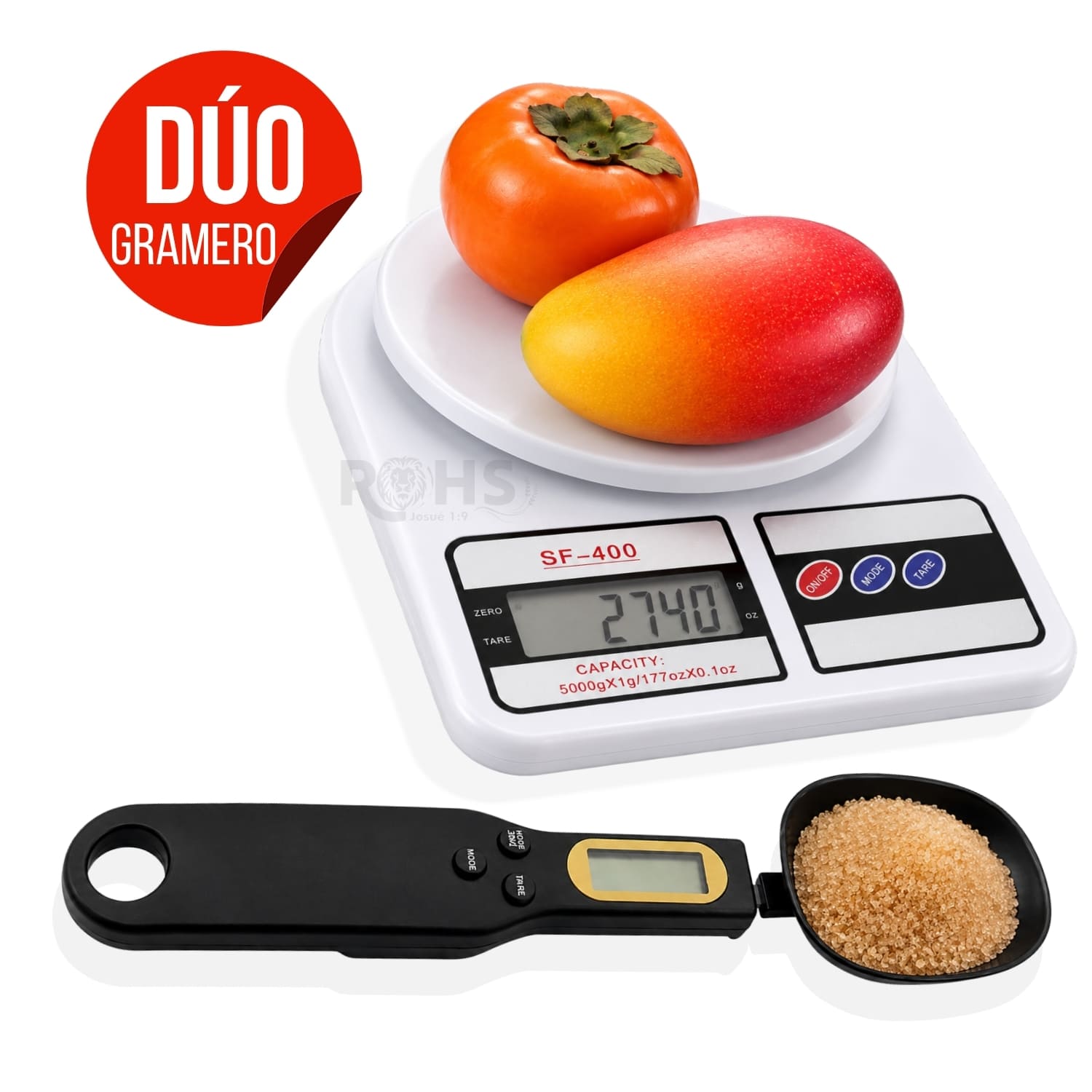 DÚO BALANZA DIGITAL DE COCINA + CUCHARA GRAMERA DIGITAL NEGRO CON MEDICIÓN PRECISA - 1