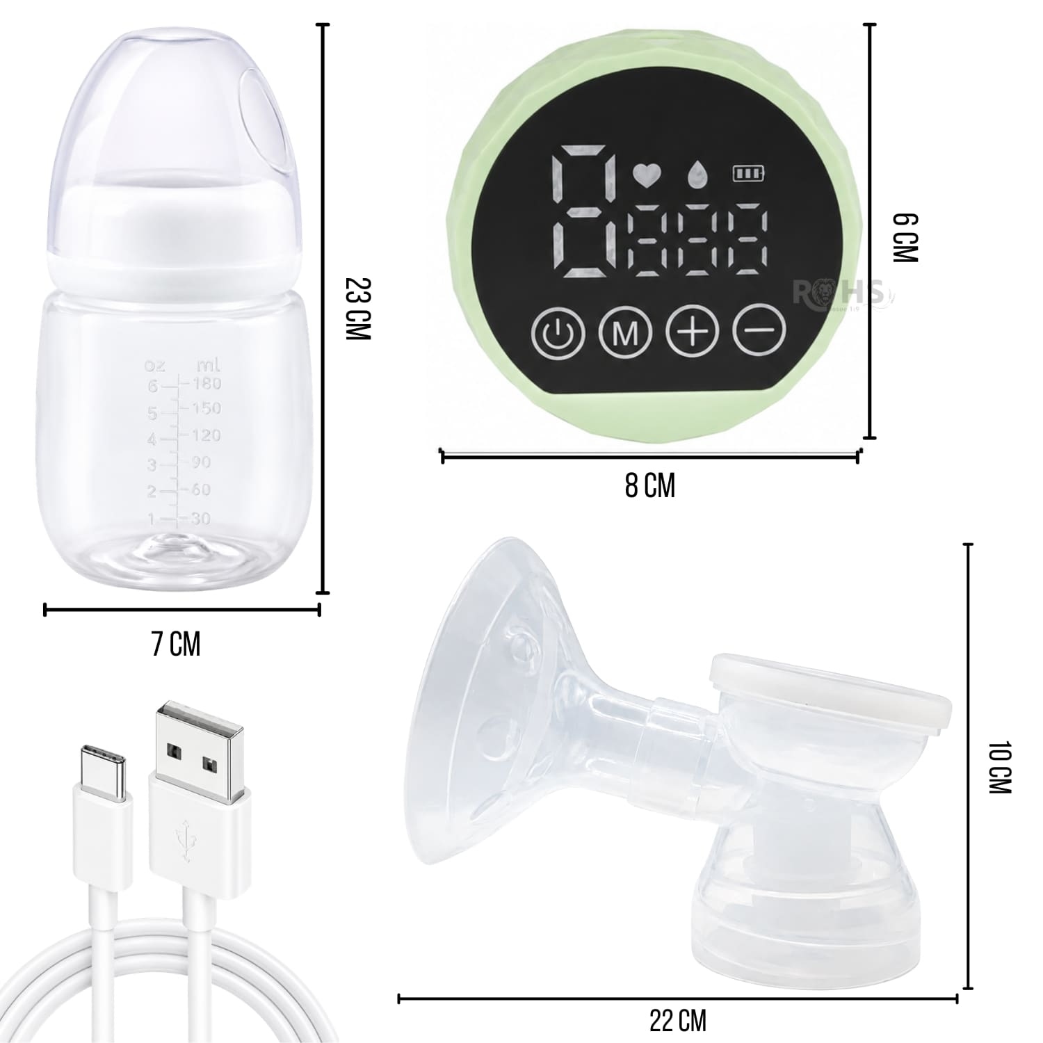 EXTRACTOR DE LECHE ELÉCTRICO RECARGABLE COLOR VERDE CON PANTALLA LED Y BIBERÓN - 5