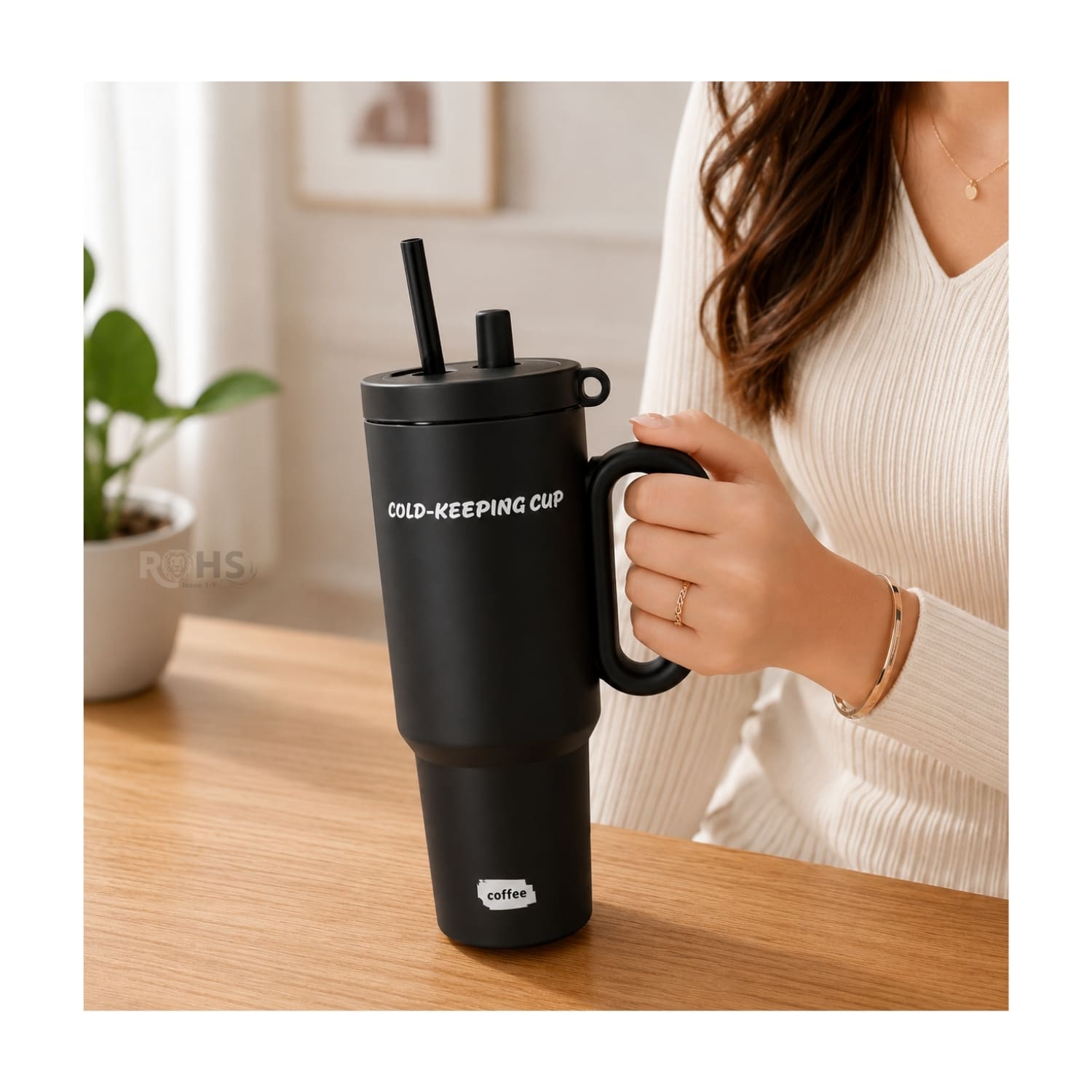 VASO TÉRMICO NEGRO DE ACERO INOXIDABLE CON ASA, SORBETE E INFUSOR - 2