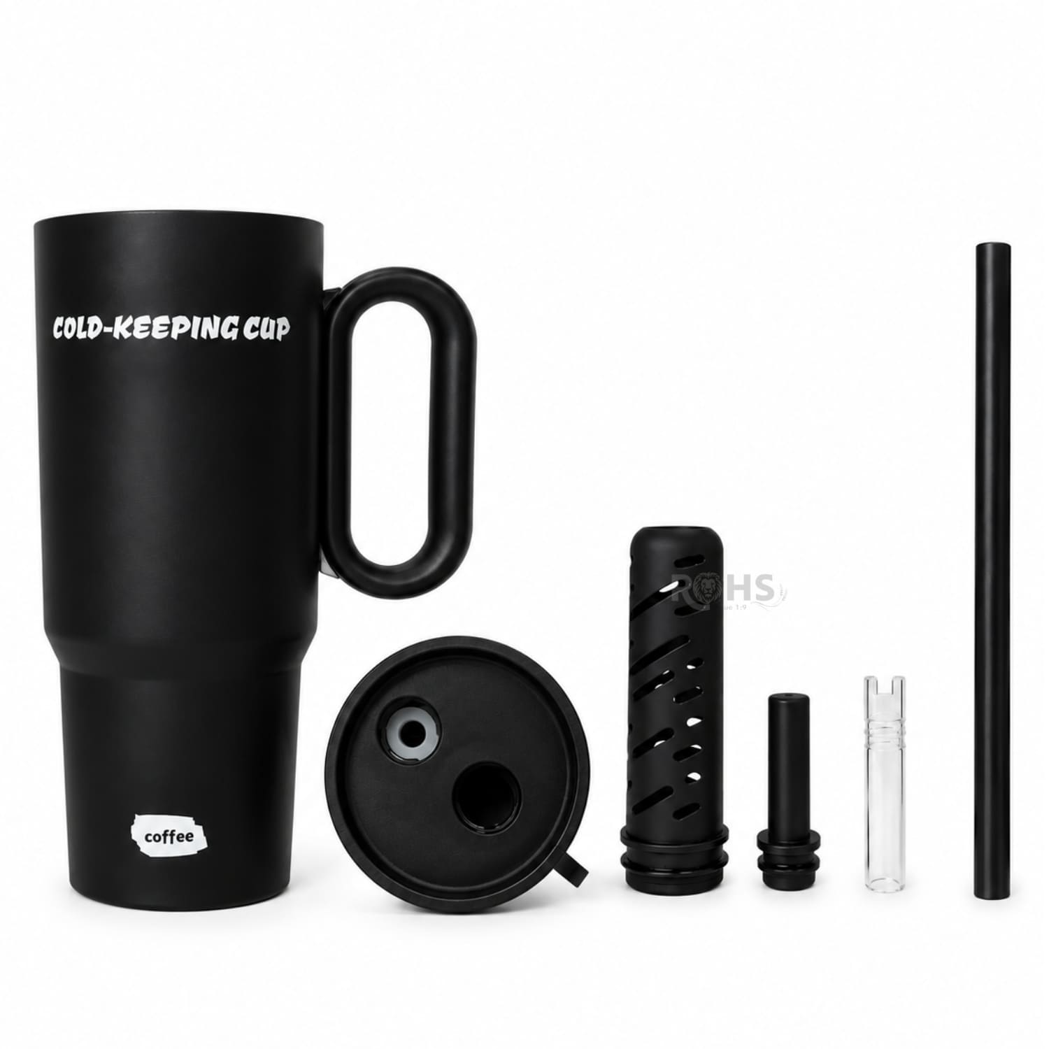 VASO TÉRMICO NEGRO DE ACERO INOXIDABLE CON ASA, SORBETE E INFUSOR - 3