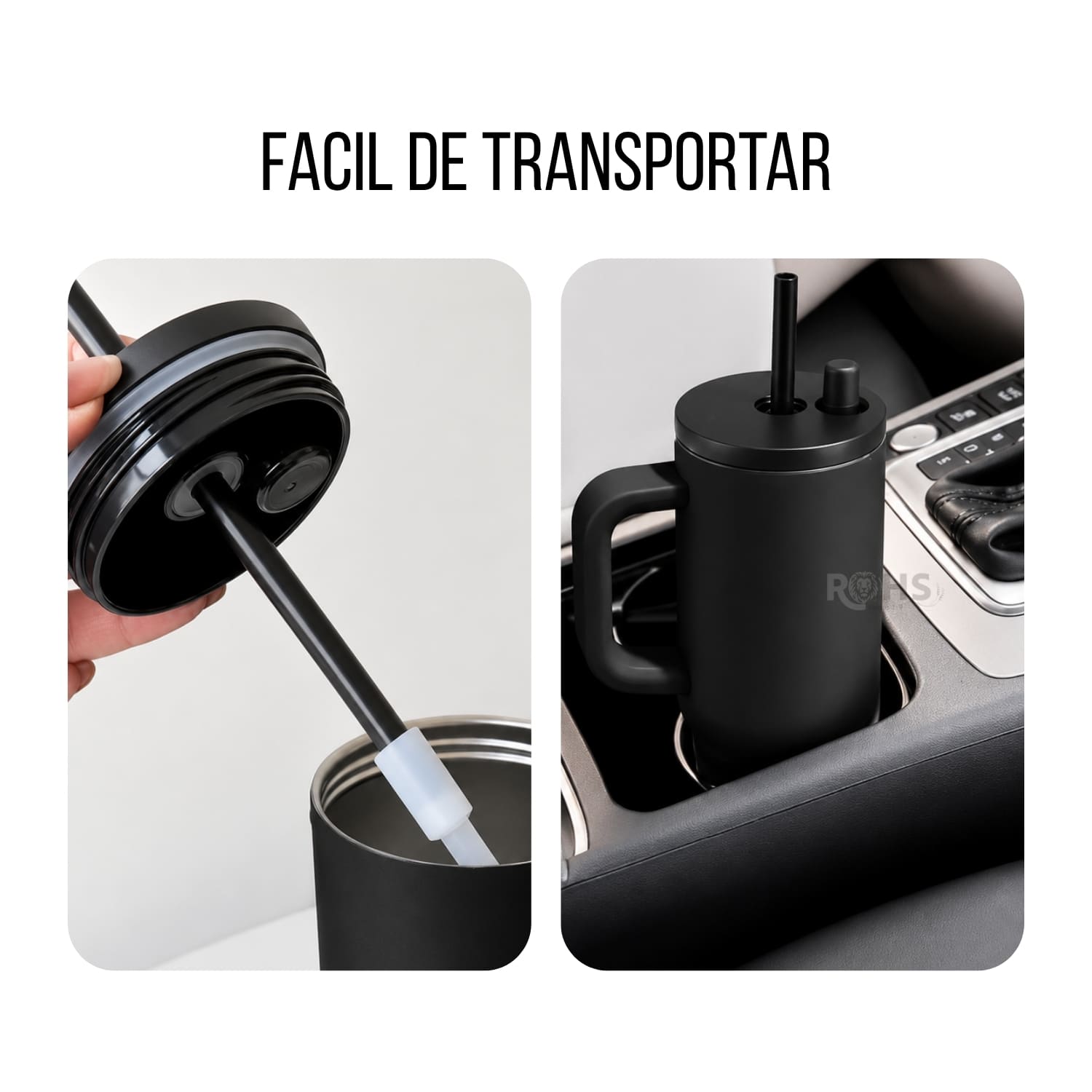 VASO TÉRMICO NEGRO DE ACERO INOXIDABLE CON ASA, SORBETE E INFUSOR - 3