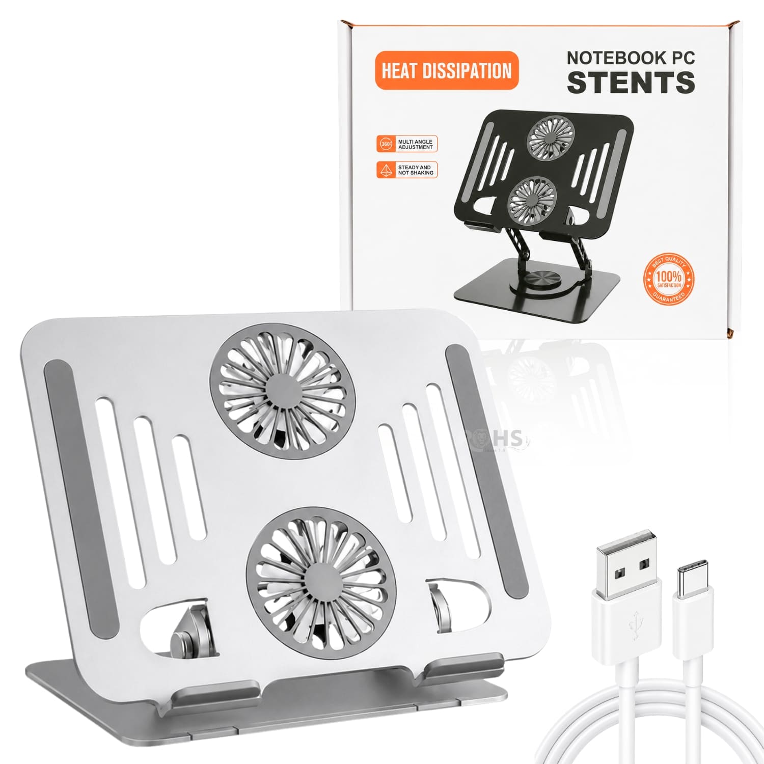 SOPORTE PLATEADO PARA LAPTOP DE ALUMINIO CON BASE GIRATORIA 360° - 1