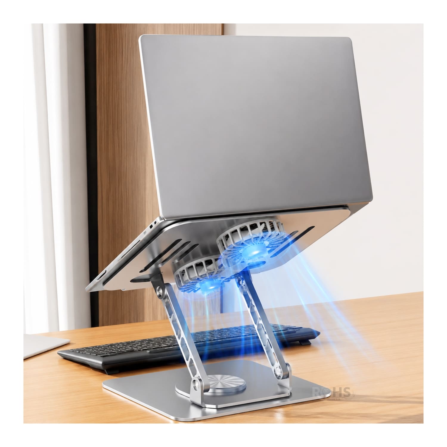 SOPORTE PLATEADO PARA LAPTOP DE ALUMINIO CON BASE GIRATORIA 360° - 5