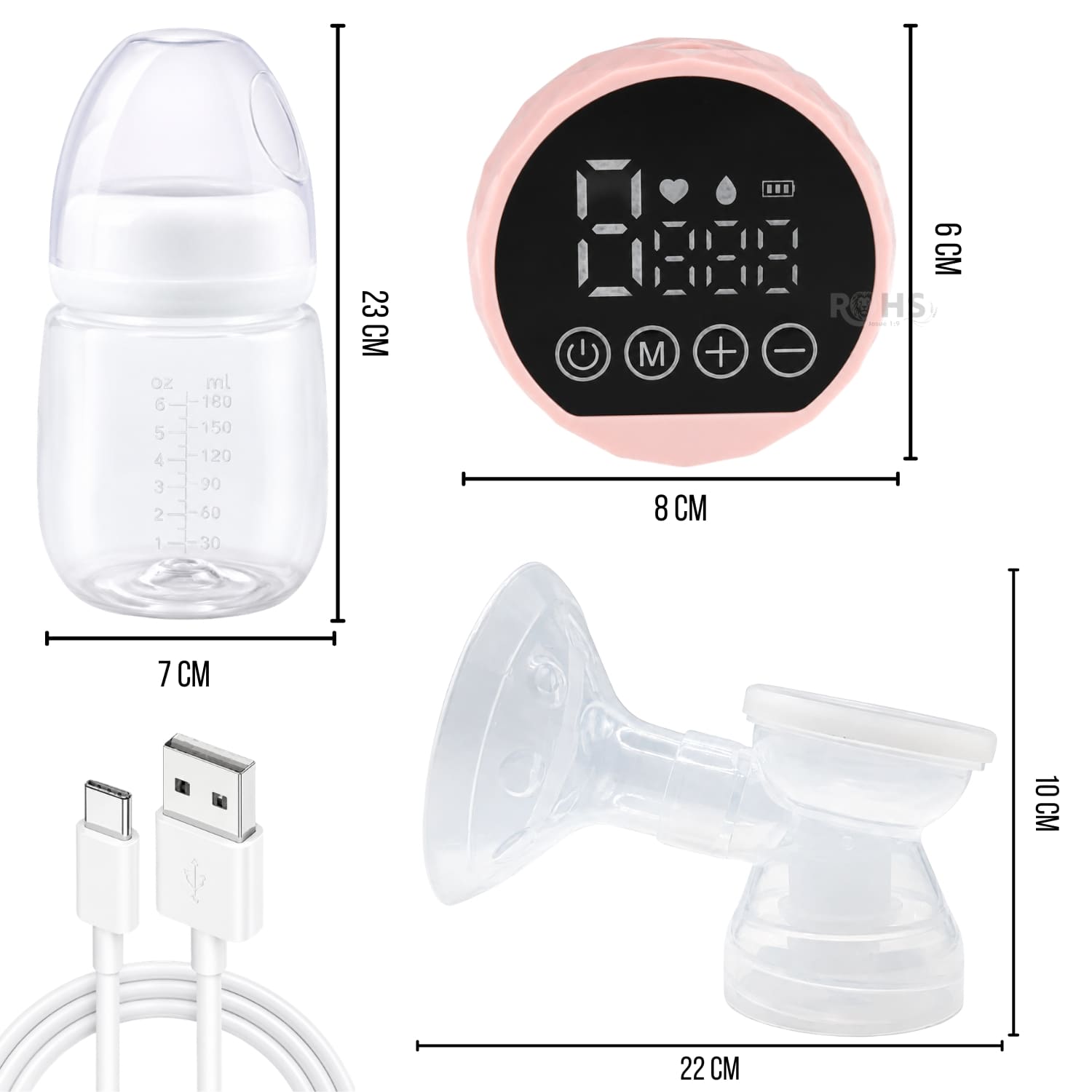 EXTRACTOR DE LECHE ELÉCTRICO RECARGABLE COLOR ROSA CON PANTALLA LED Y BIBERÓN - 4
