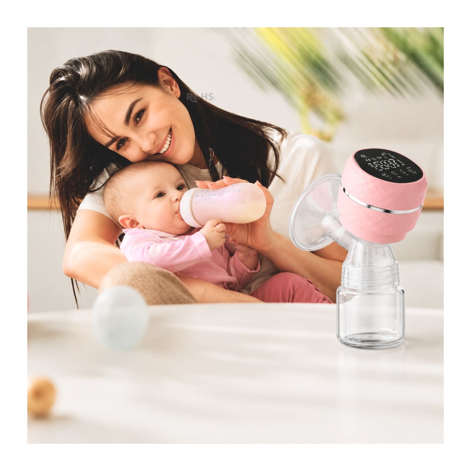 EXTRACTOR DE LECHE ELÉCTRICO RECARGABLE COLOR ROSA CON PANTALLA LED Y BIBERÓN - 6