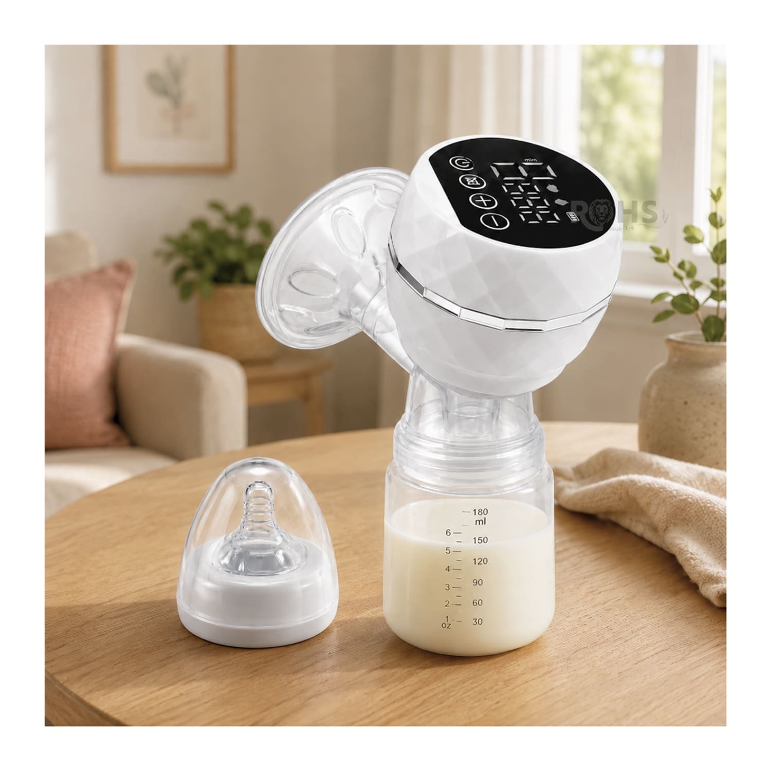 EXTRACTOR DE LECHE ELÉCTRICO RECARGABLE COLOR BLANCO CON PANTALLA LED Y BIBERÓN - 4