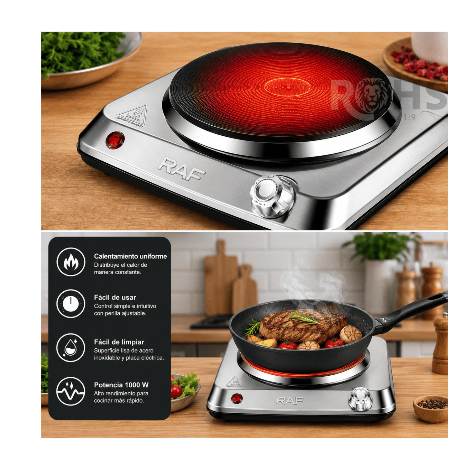 COCINA ELÉCTRICA PORTÁTIL RAF R.8204 CONTROL DE TEMPERATURA Y PROTECCIÓN CONTRA SOBRECALENTAMIENTO - 7