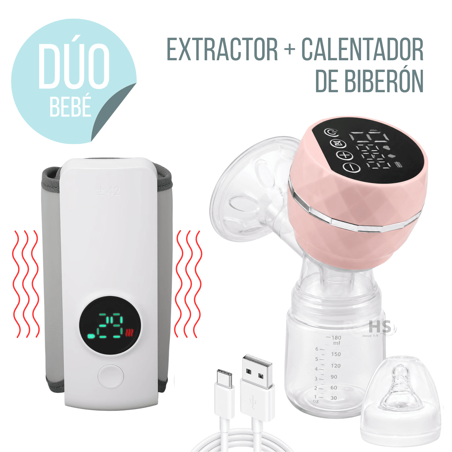 DÚO EXTRACTOR DE LECHE RECARGABLE Y CALENTADOR DE BIBERÓN PORTÁTIL USB - 1