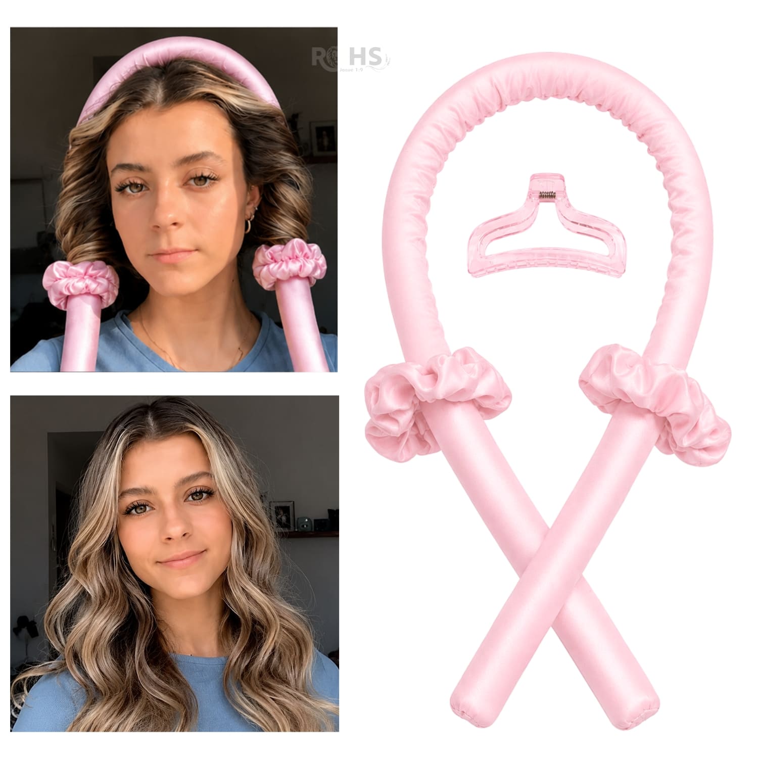 KIT RIZADOR ROSADO DE CABELLO SIN CALOR CON ACCESORIOS RIZOS NATURALES - 1