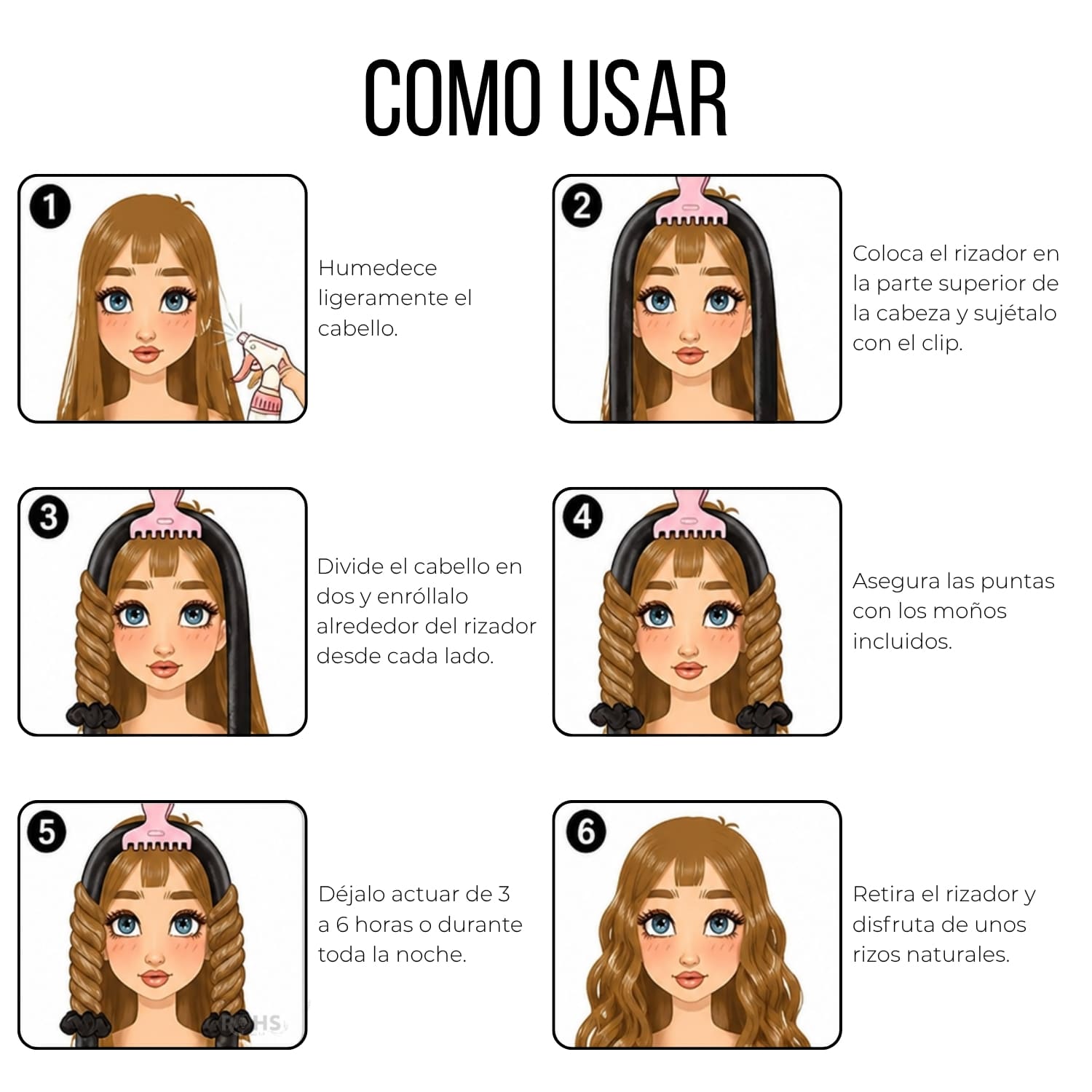 KIT RIZADOR NEGRO DE CABELLO SIN CALOR CON ACCESORIOS RIZOS NATURALES - 6