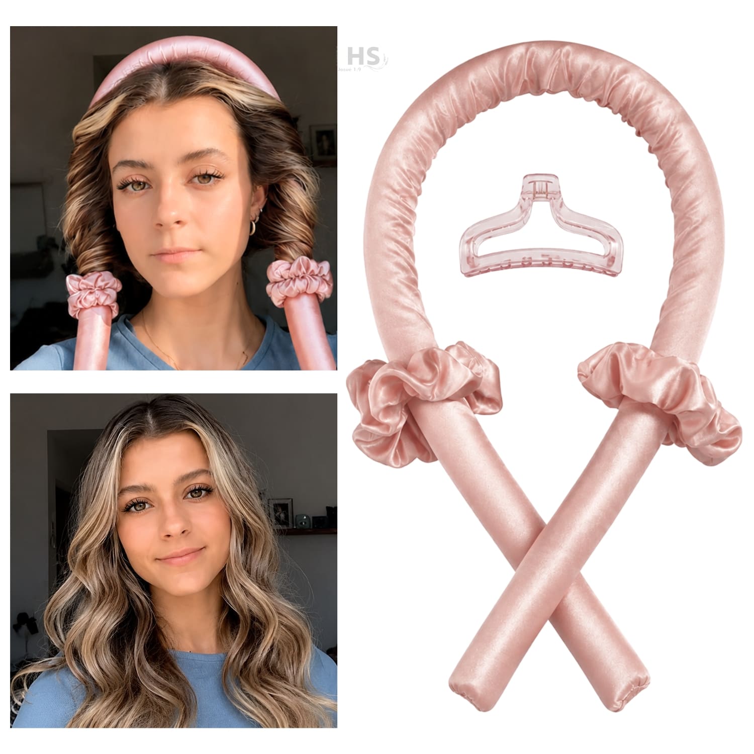 KIT RIZADOR ROSE GOLD DE CABELLO SIN CALOR CON ACCESORIOS RIZOS NATURALES - 1