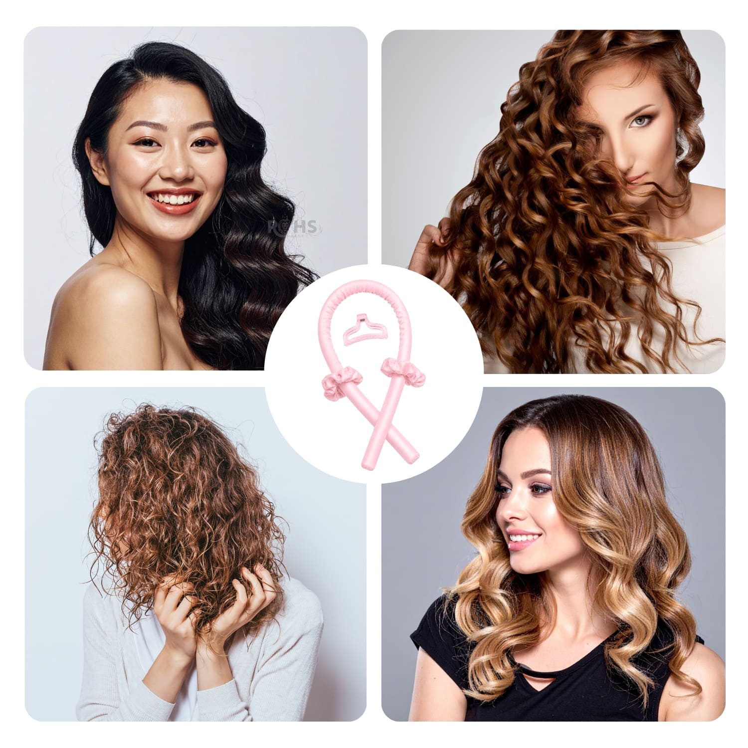 KIT RIZADOR ROSADO DE CABELLO SIN CALOR CON ACCESORIOS RIZOS NATURALES - 3