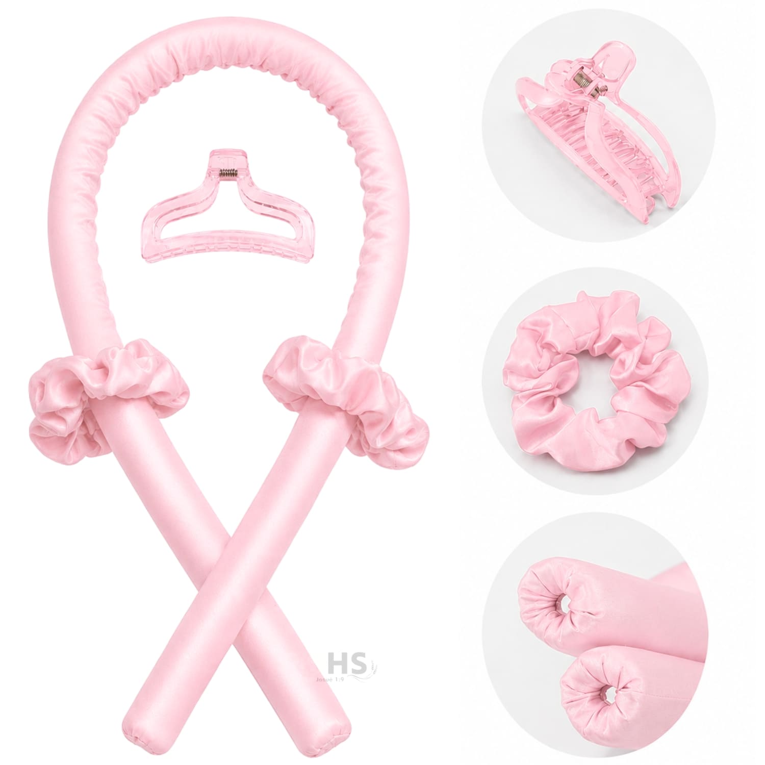 KIT RIZADOR ROSADO DE CABELLO SIN CALOR CON ACCESORIOS RIZOS NATURALES - 7