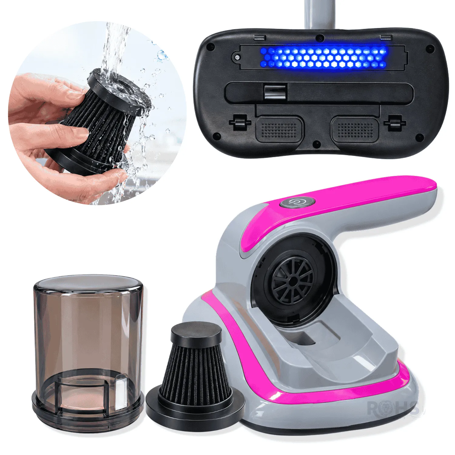 ASPIRADORA INALÁMBRICA ANTI ÁCAROS DE MANO CON LUZ UV PORTÁTIL PARA COLCHÓN Y SOFÁ - 7