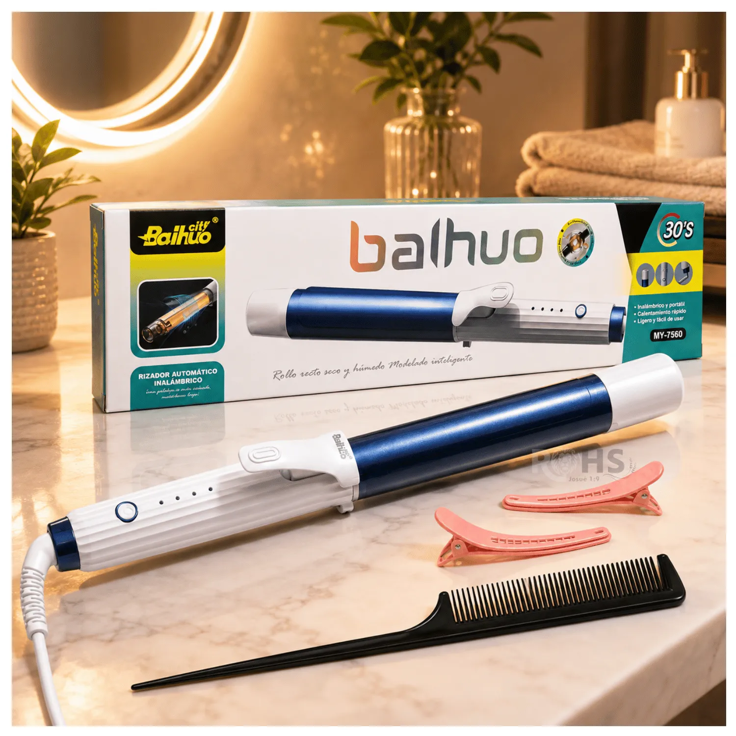 RIZADOR AUTOMÁTICO INALÁMBRICO BAIHUO MY-7560 ONDULADOR DE CABELLO - 1