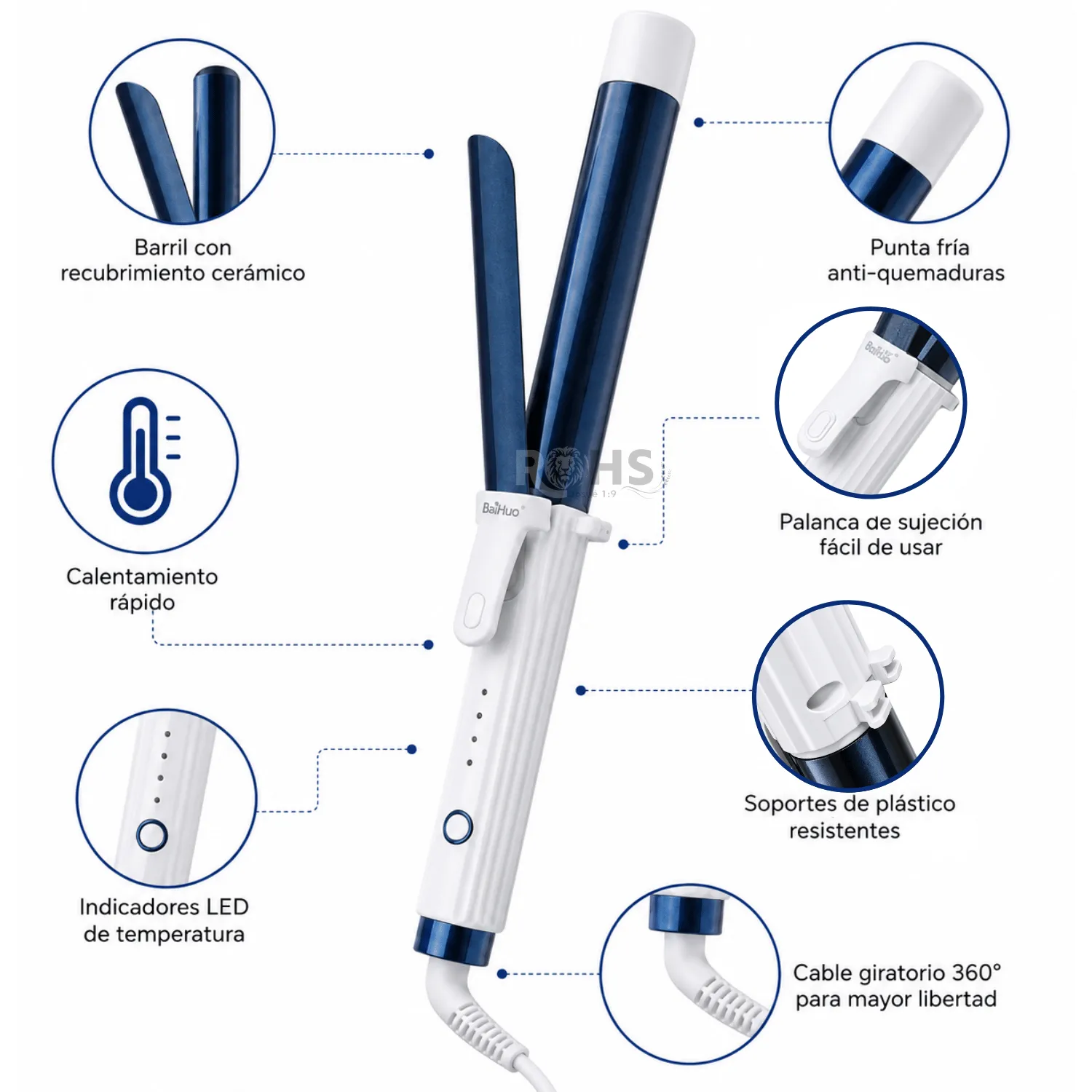 RIZADOR AUTOMÁTICO INALÁMBRICO BAIHUO MY-7560 ONDULADOR DE CABELLO - 4