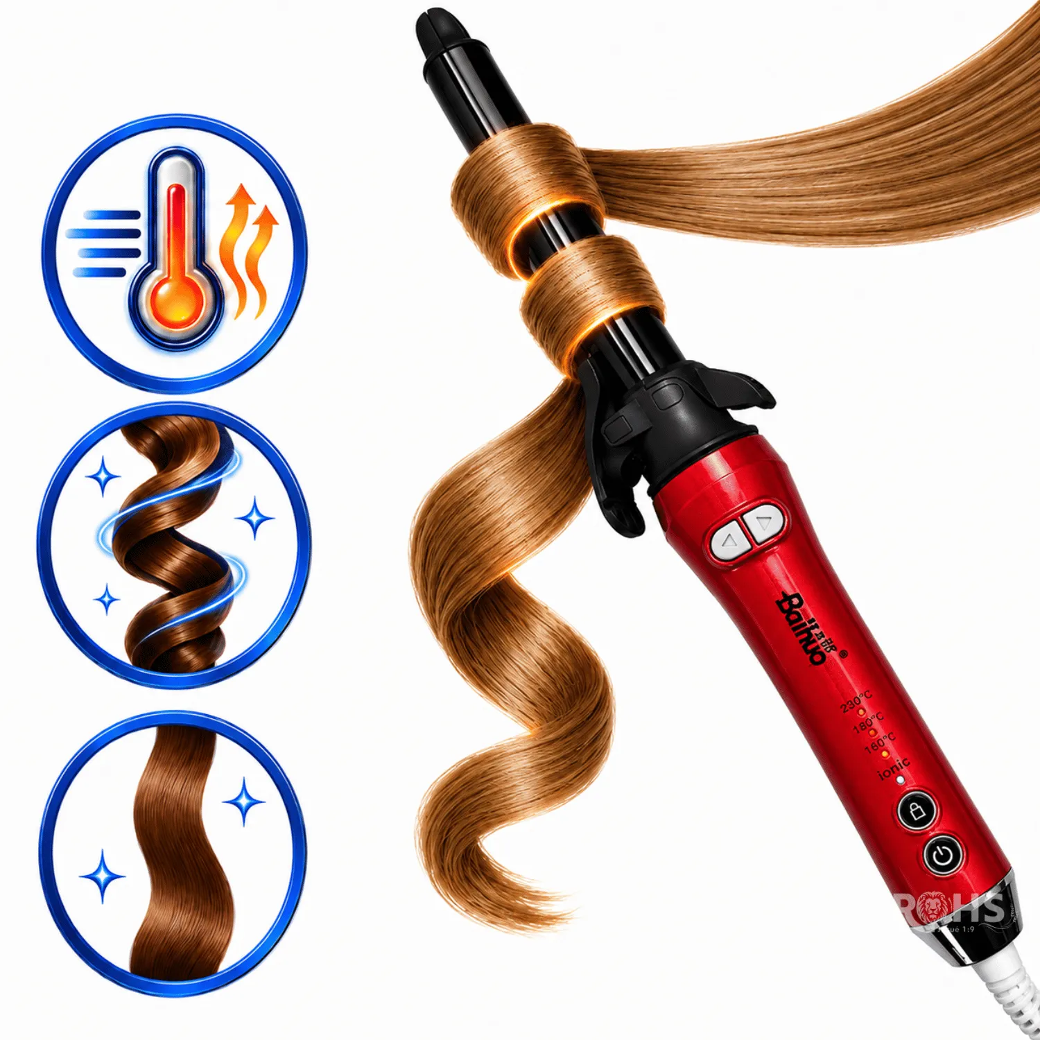 RIZADOR Y ALISADOR DE CABELLO 2 EN 1 BAIHUO - COLOR ROJO, MULTIFUNCIÓN Y CERÁMICO - 6