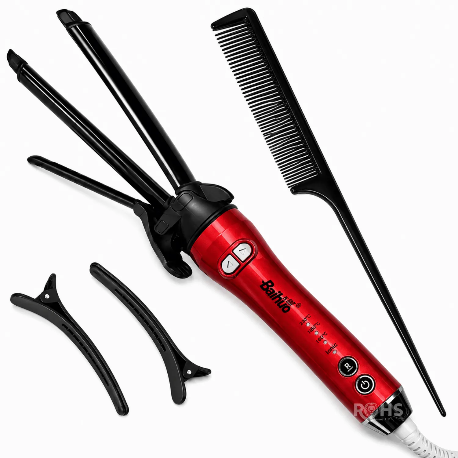 RIZADOR Y ALISADOR DE CABELLO 2 EN 1 BAIHUO - COLOR ROJO, MULTIFUNCIÓN Y CERÁMICO - 7