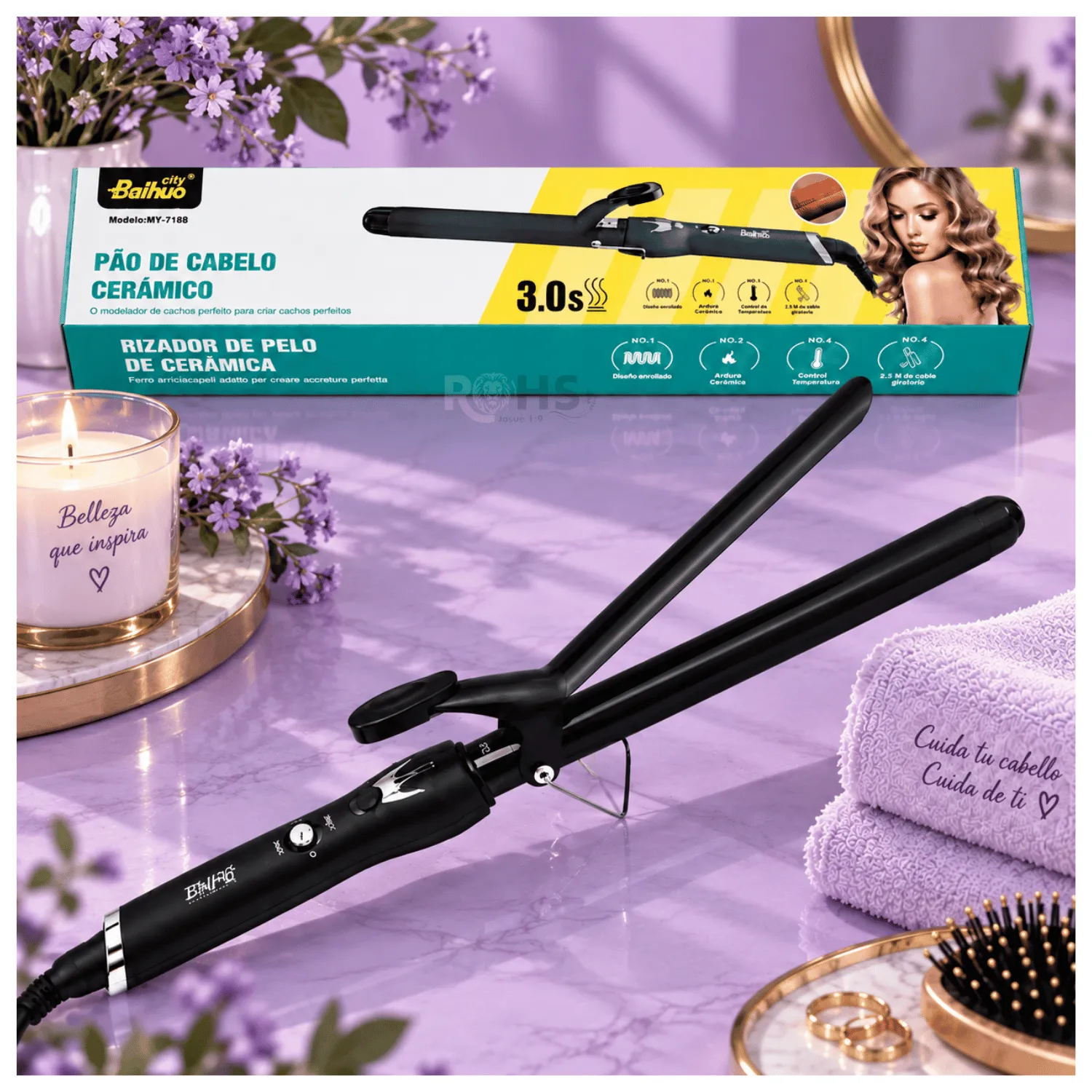 RIZADOR Y ONDULADOR CERÁMICO DE CABELLO BAIHUO CITY MY-7188 - NEGRO CON TEMPERATURA AJUSTABLE - 1
