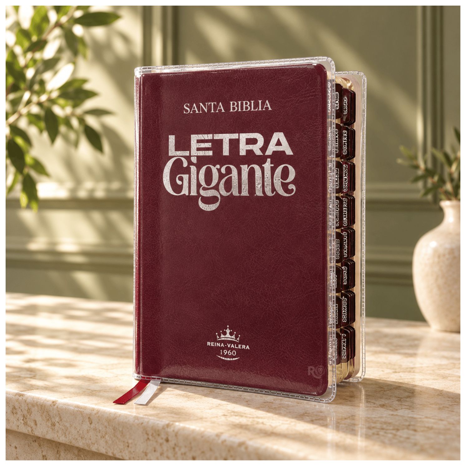 BIBLIA REINA VALERA 1960 - LETRA GIGANTE 14 PUNTOS, COLOR VINO + TABS Y FORRO TRANSPARENTE - 3