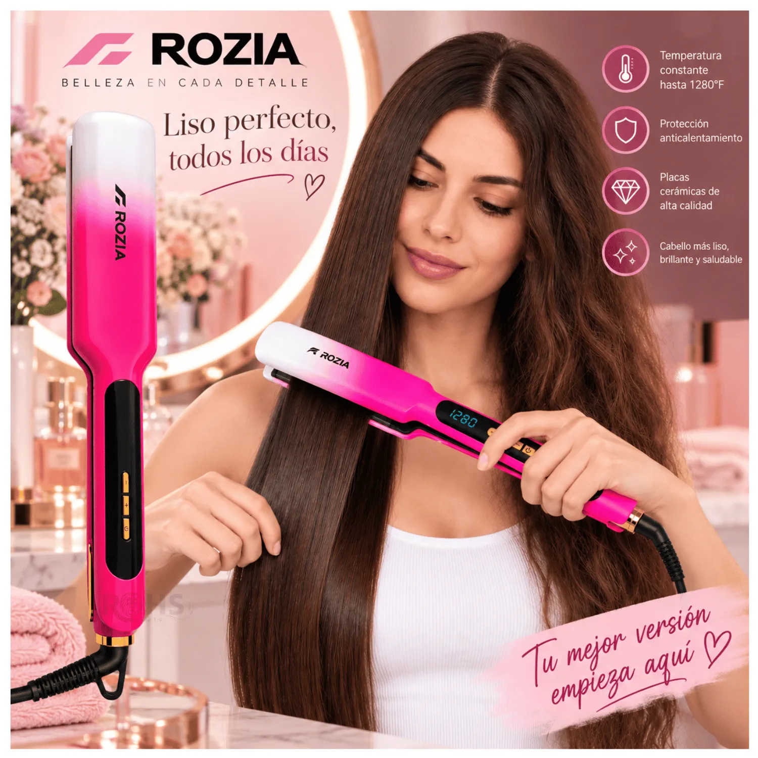PLANCHA DE CABELLO ROZIA HR-890 PROFESIONAL - ALISADORA, LACEADORA Y PARA MOLDEAR - 1