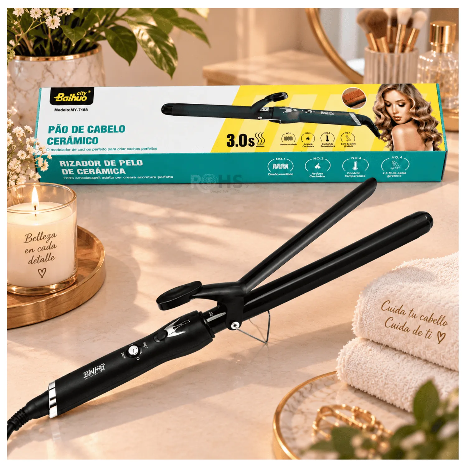RIZADOR Y ONDULADOR DE CABELLO BAIHUO CITY MY-7188 - CERÁMICO, TEMPERATURA AJUSTABLE, NEGRO - 1
