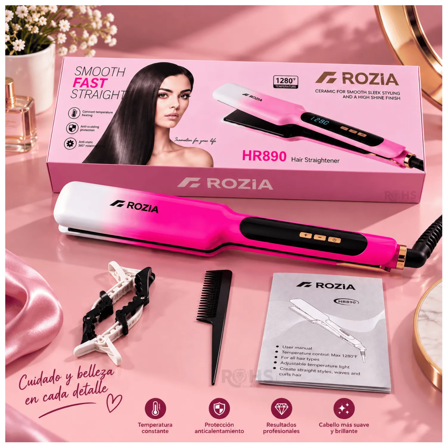 PLANCHA DE CABELLO ROZIA HR-890 - ALISADORA Y LACEADORA PROFESIONAL PARA DIFERENTES ESTILOS - 1