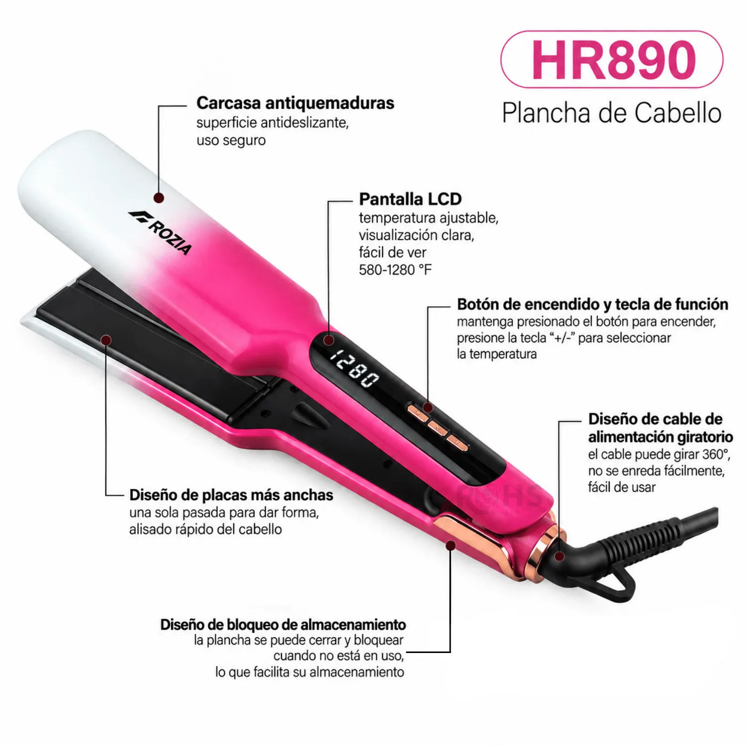 PLANCHA LACEADORA Y ALISADORA DE CABELLO ROZIA HR-890 – PROFESIONAL Y EFICIENTE - 5