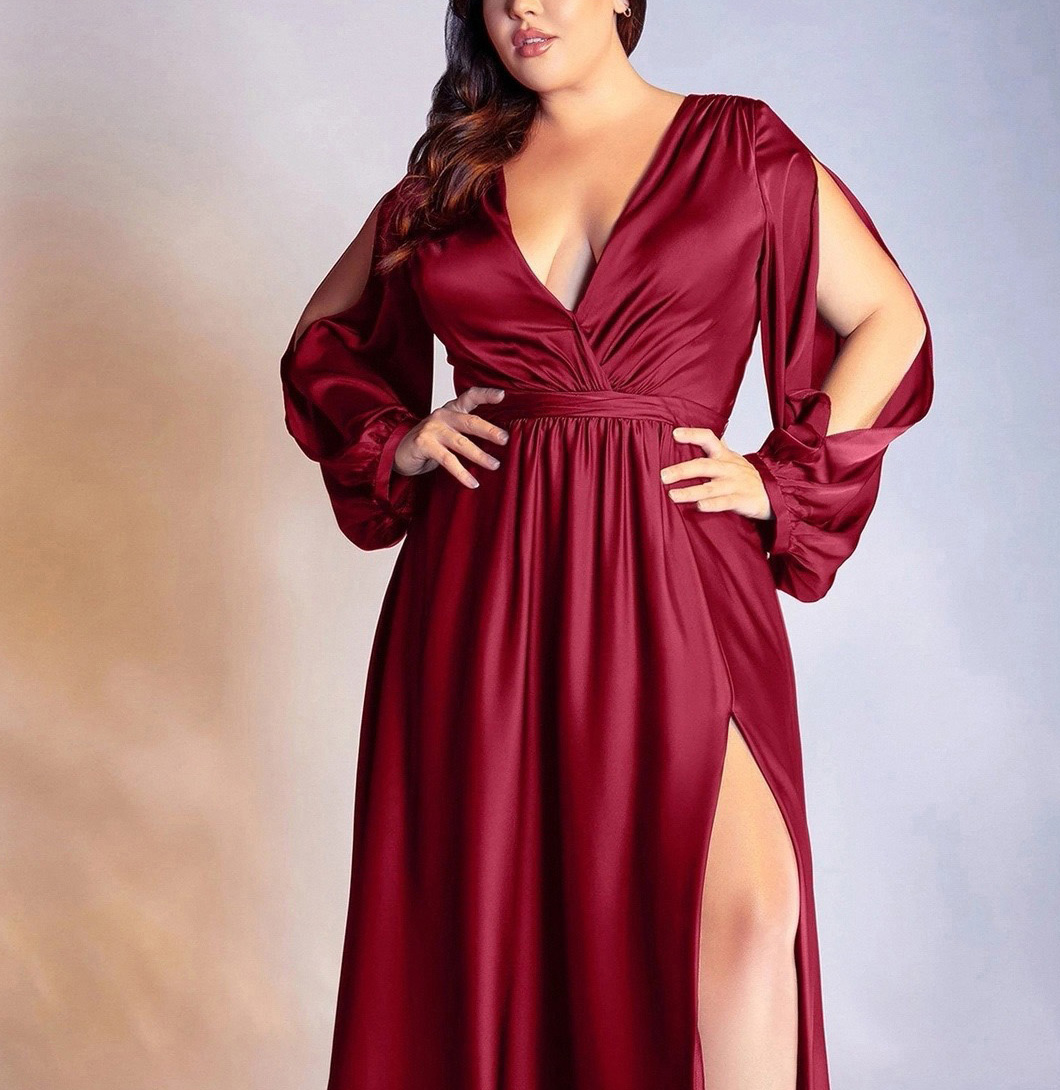 Vestidos estilo A-line de chiffon con escote en V y abertura Óxido Tallas Grandes