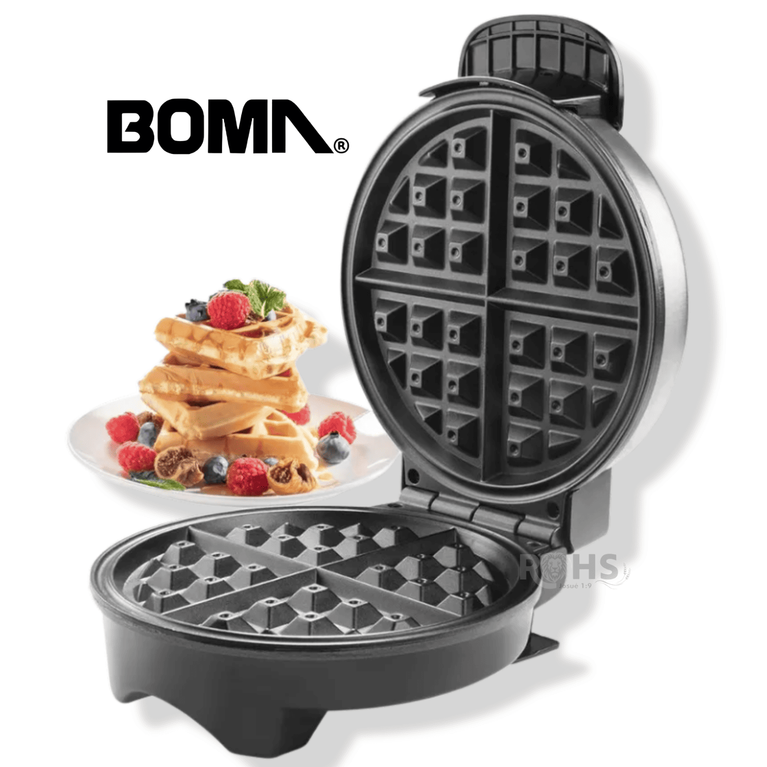 WAFFLERA ELÉCTRICA BOMA 1200W ANTIADHERENTE CON TERMOSTATO AJUSTABLE - 6
