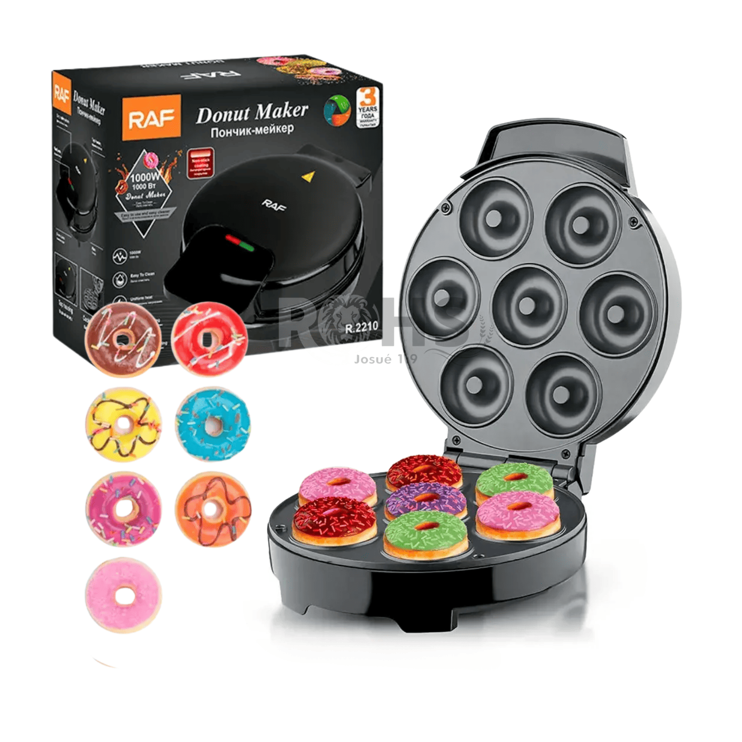 MÁQUINA CIRCULAR PARA DONAS RAF 1000W ANTIADHERENTE ELÉCTRICA DE 7 CAVIDADES - 1