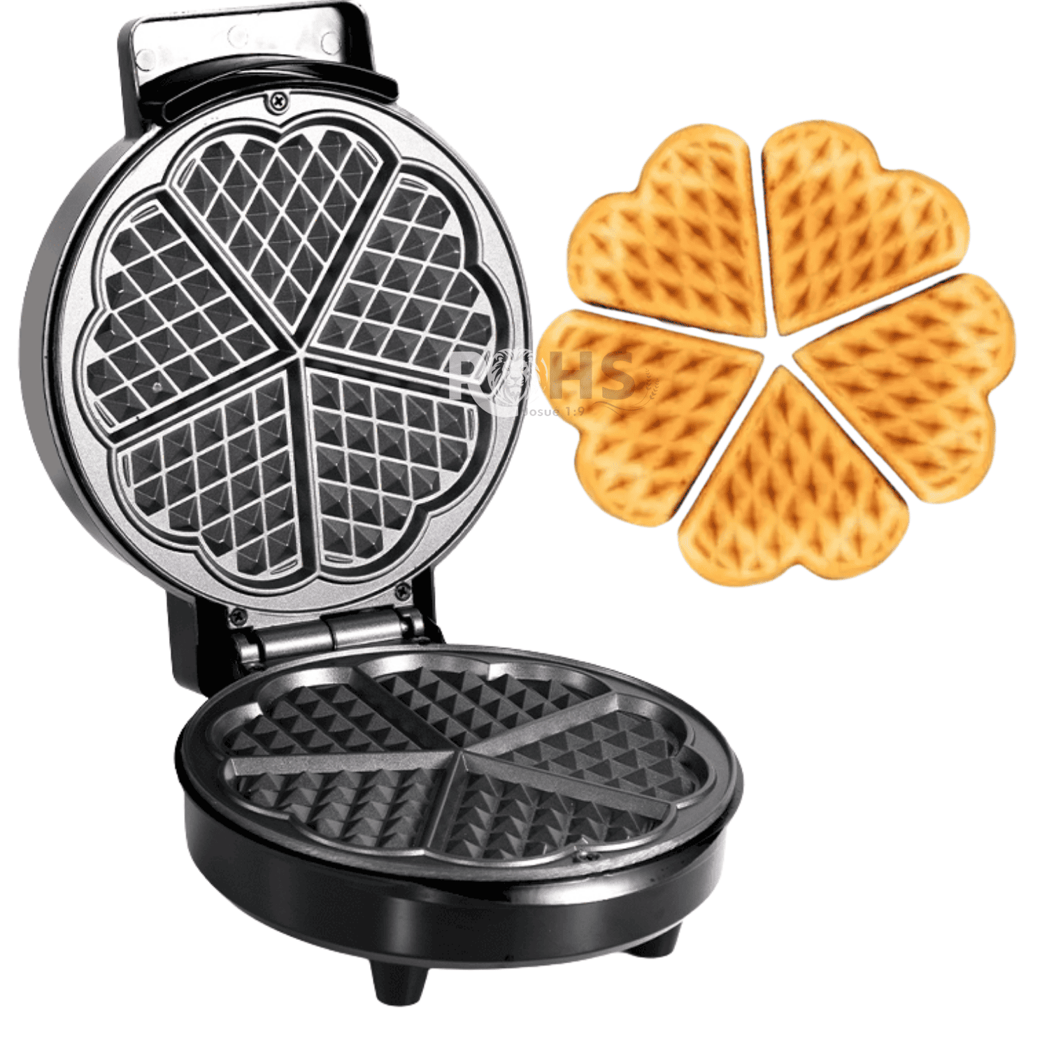 WAFFLERA ELÉCTRICA RAF 1000W ANTIADHERENTE CON DISEÑO DE CORAZÓN 5 SECCIONES - 1