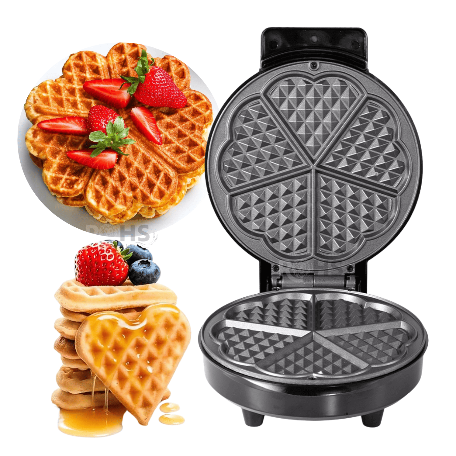 WAFFLERA ELÉCTRICA RAF 1000W ANTIADHERENTE CON DISEÑO DE CORAZÓN 5 SECCIONES - 3