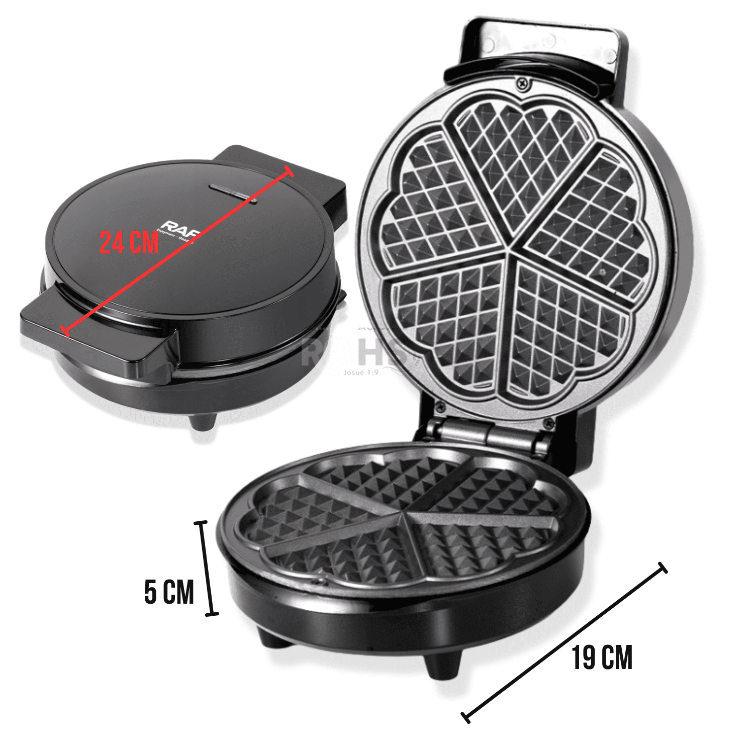 WAFFLERA ELÉCTRICA RAF 1000W ANTIADHERENTE CON DISEÑO DE CORAZÓN 5 SECCIONES - 4