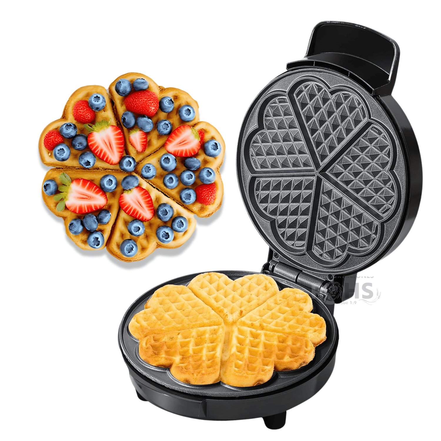 WAFFLERA ELÉCTRICA RAF 1000W ANTIADHERENTE CON DISEÑO DE CORAZÓN 5 SECCIONES - 5