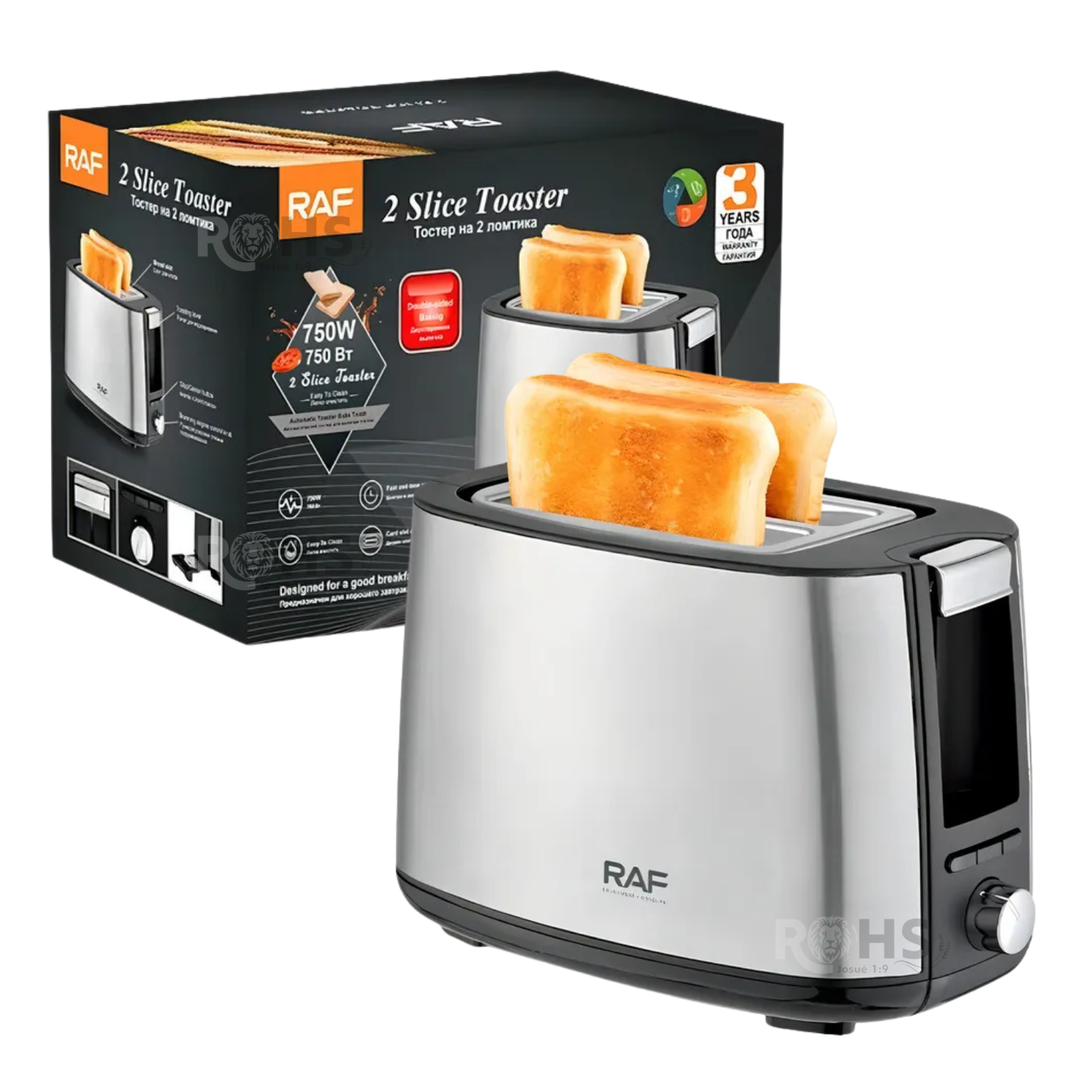 TOSTADORA ELÉCTRICA RAF 750W DE 2 RANURAS CON CONTROL DE TOSTADO - 1