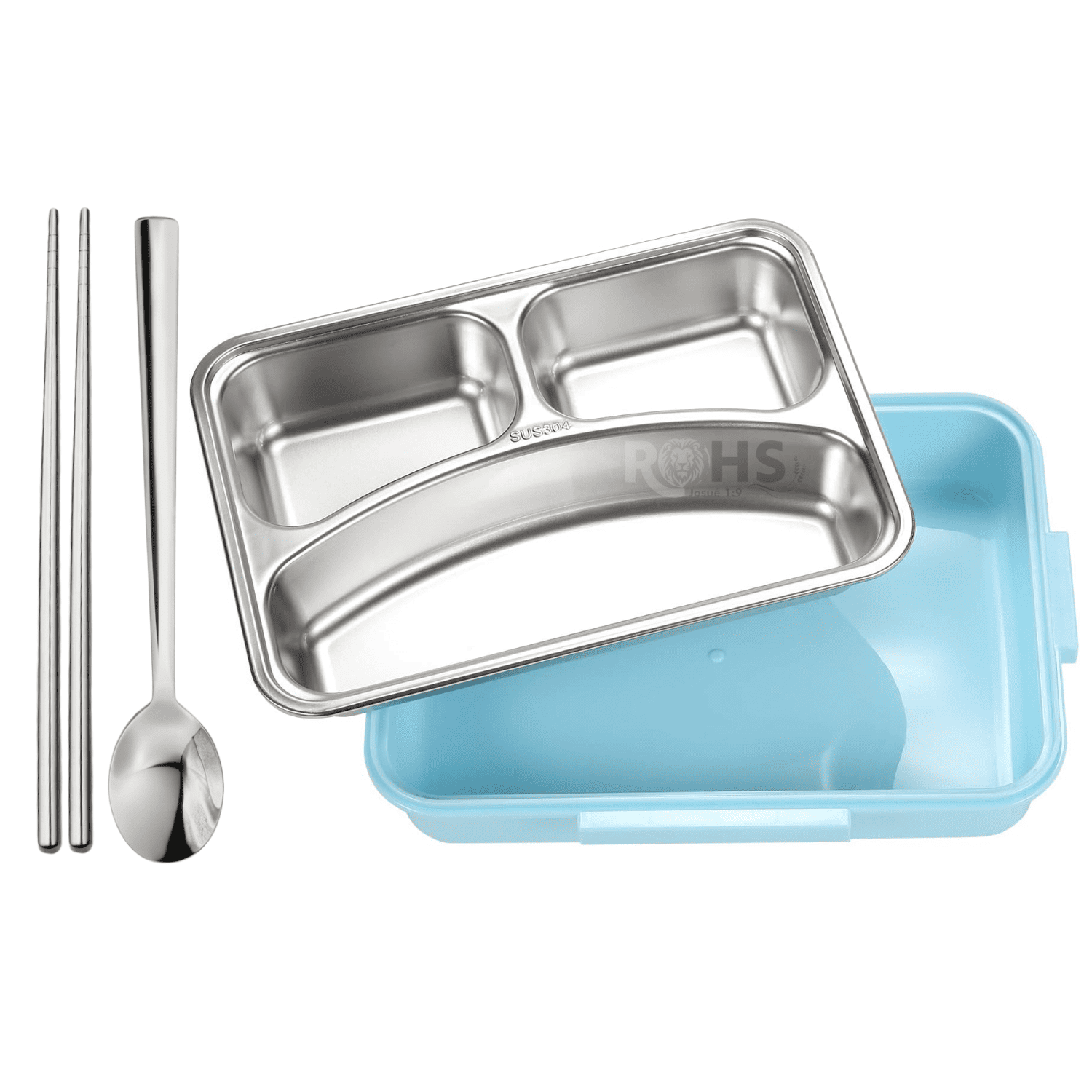 TUPPER DE ACERO INOXIDABLE COMPARTIMENTADO CON CUCHARA Y PALITOS 24 CM - 4