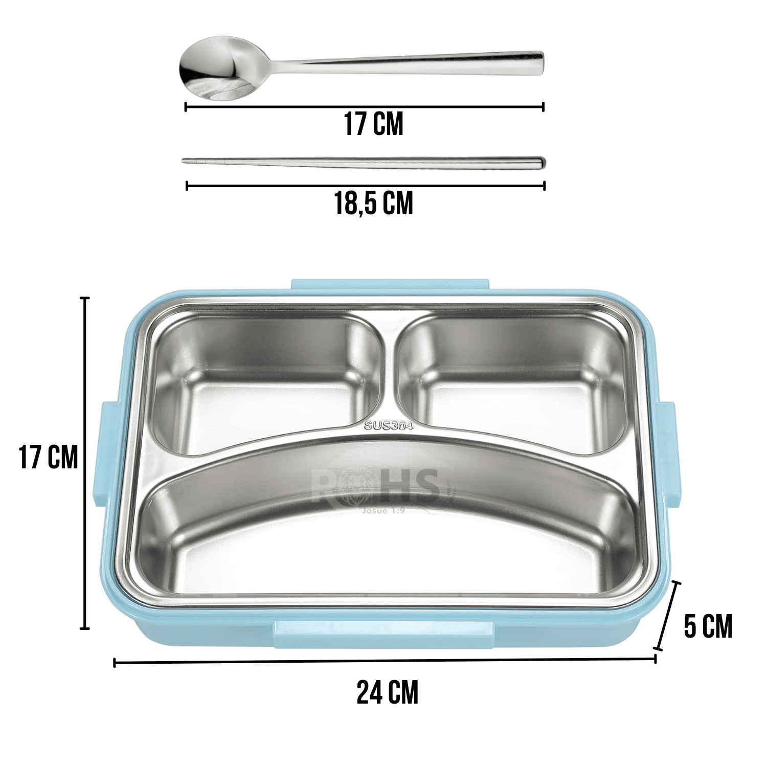 TUPPER DE ACERO INOXIDABLE COMPARTIMENTADO CON CUCHARA Y PALITOS 24 CM - 5