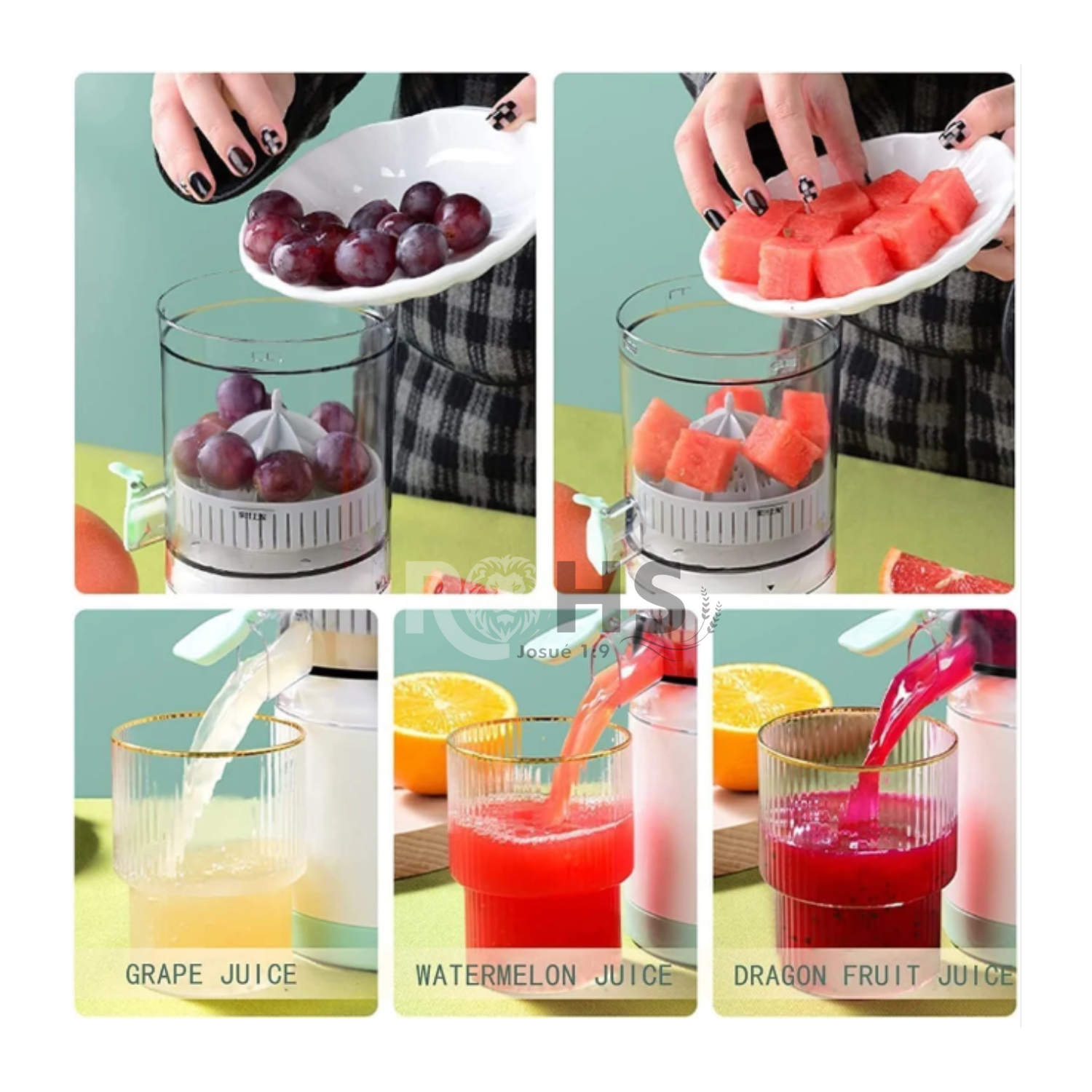 EXTRACTOR DE JUGOS TURQUESA ELÉCTRICO INALÁMBRICO RECARGABLE MULTIFUNCIONAL PARA FRUTAS Y VERDURAS - 5