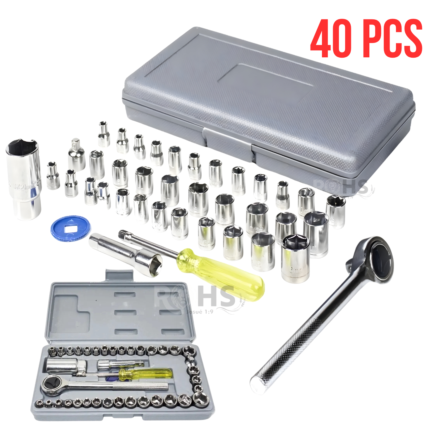 JUEGO DE DADOS Y HERRAMIENTAS CON LLAVE RATCHET Y ESTUCHE 40 PIEZAS - 1