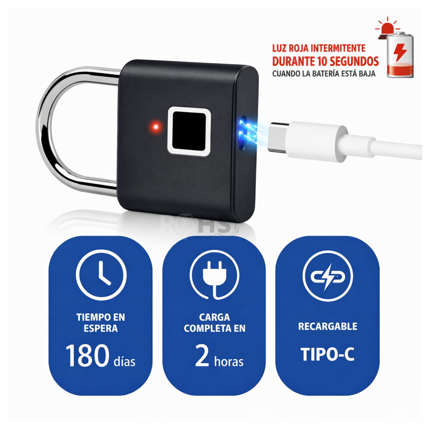 PACK X2 CANDADOS INTELIGENTES CON HUELLA DIGITAL RECARGABLES USB TIPO C NEGRO - 2
