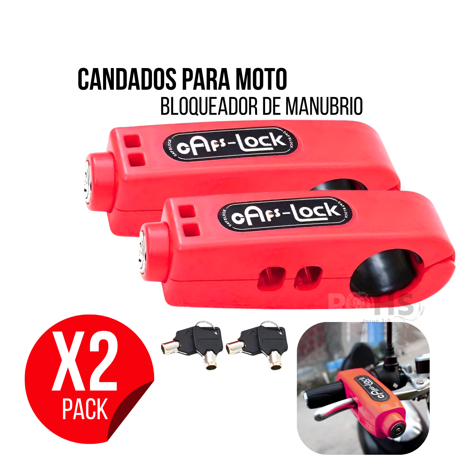 PACK X2 CANDADOS ANTIRROBO PARA ACELERADOR DE MOTO ROJO - 1