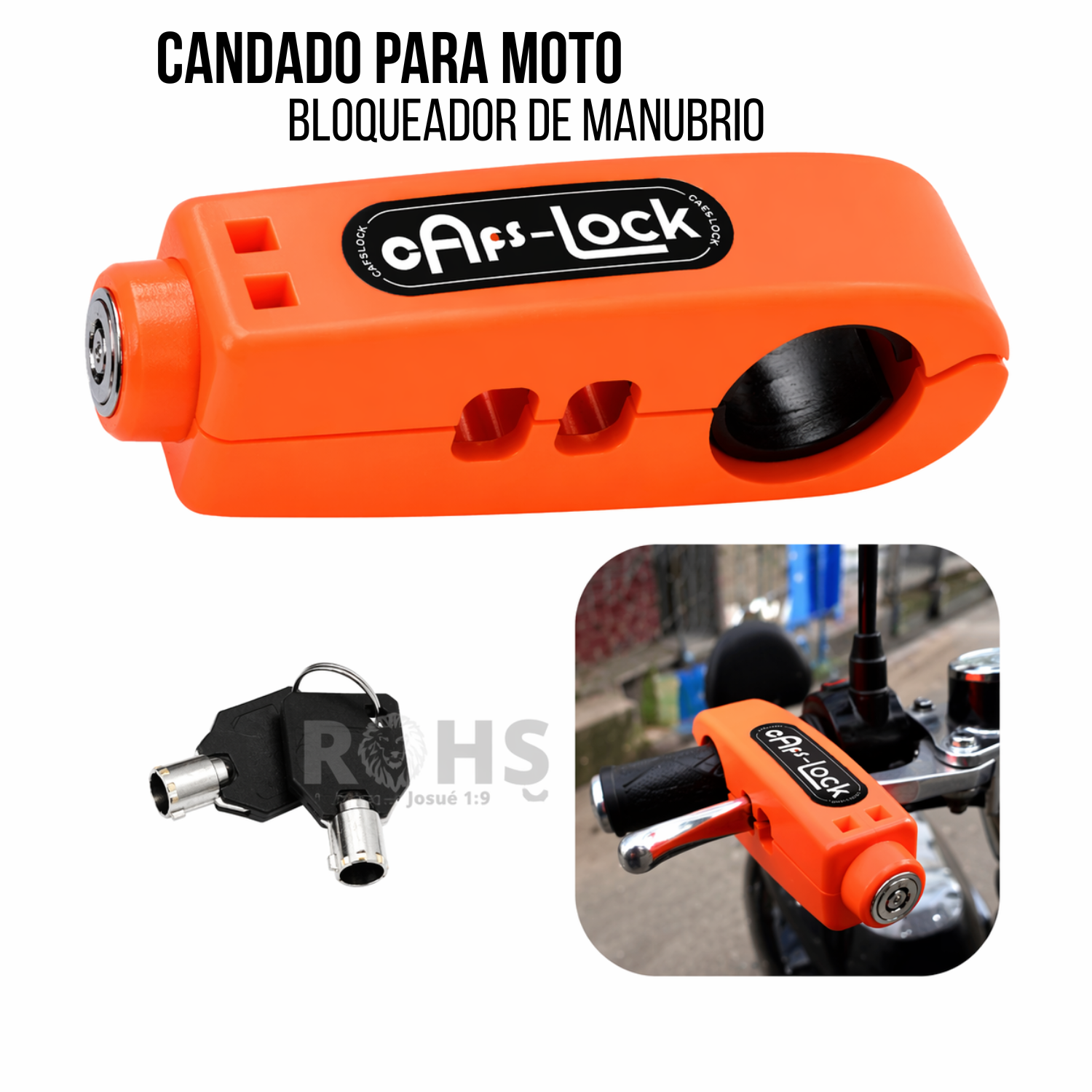 CANDADO ANTIRROBO PARA ACELERADOR DE MOTO NARANJA - 1